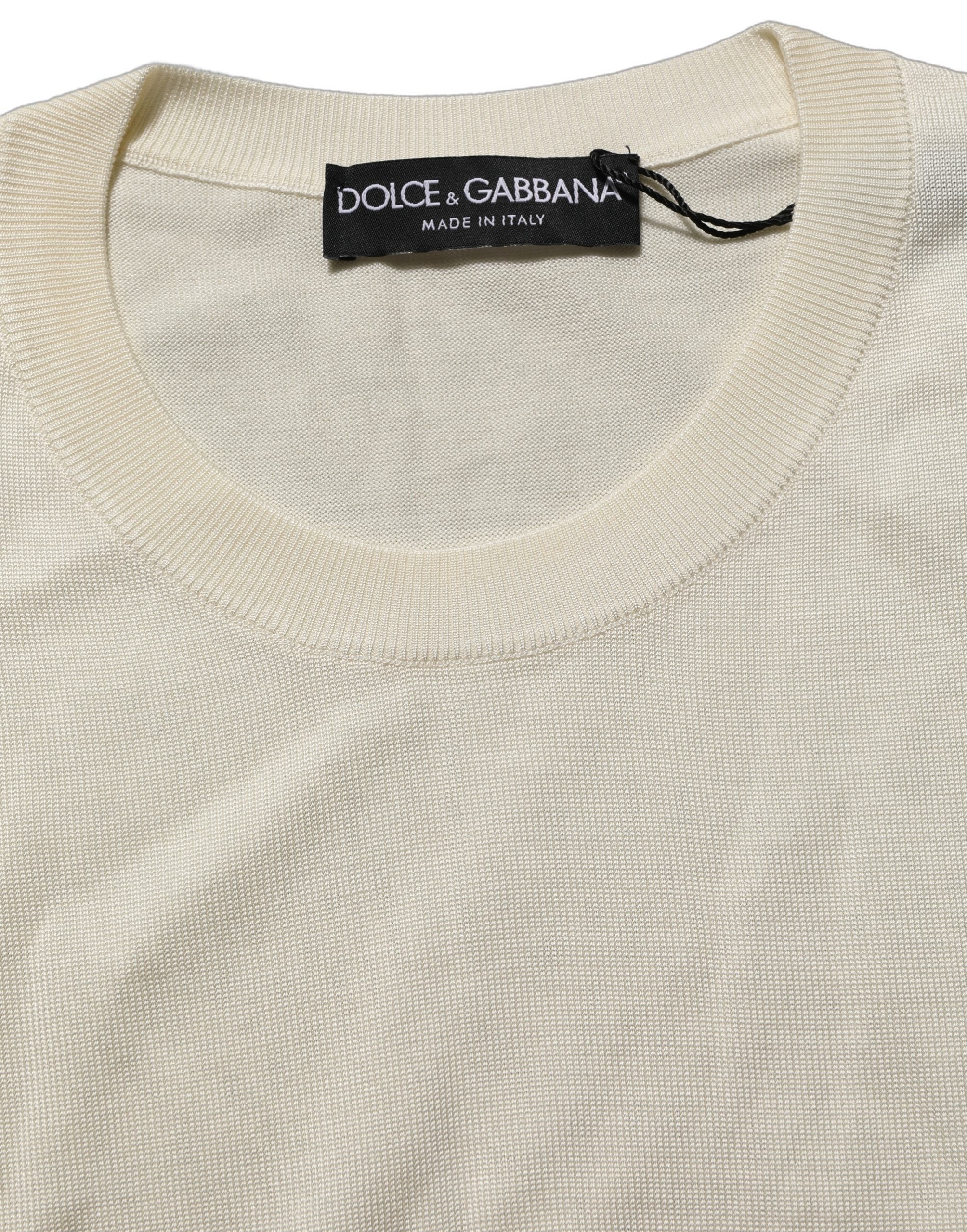 Dolce & Gabbana Off White 3/4 Sleeves Crewneck Pullover Sweater