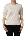 Dolce & Gabbana Off White 3/4 Sleeves Crewneck Pullover Sweater
