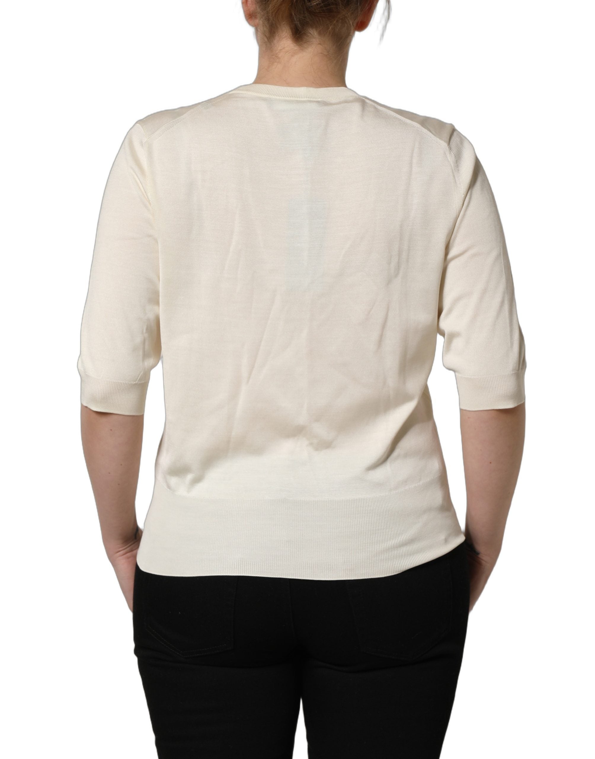 Dolce & Gabbana Off White 3/4 Sleeves Crewneck Pullover Sweater