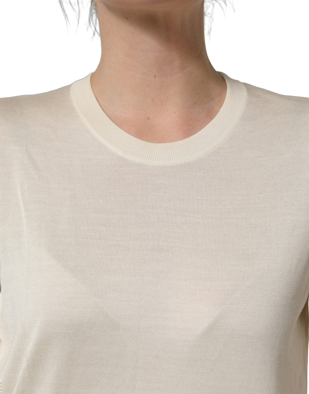 Dolce & Gabbana Off White 3/4 Sleeves Crewneck Pullover Sweater