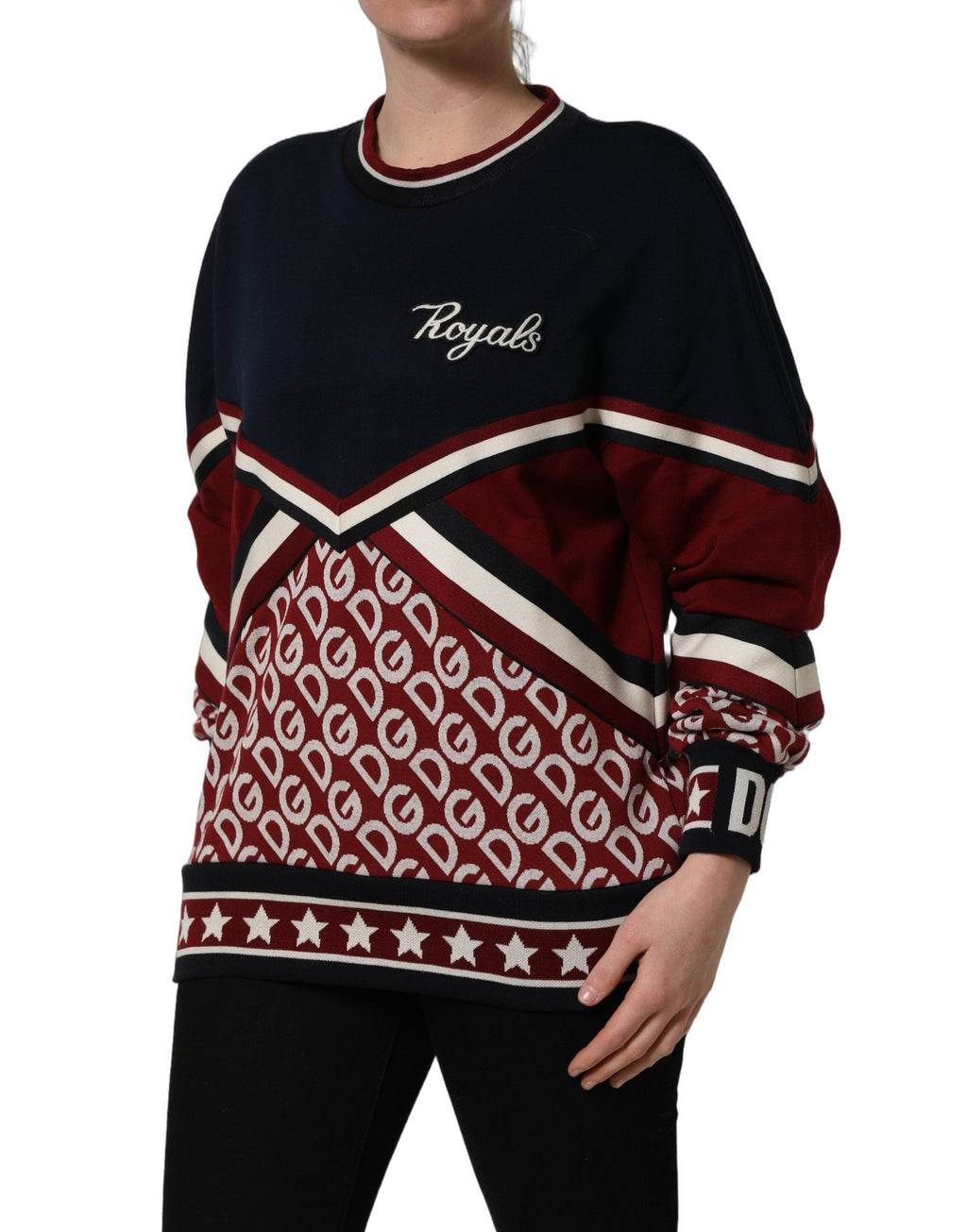 Dolce & Gabbana Blue Red Paneled 'Royals' Patch Sweatshirt Sweater
