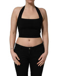 Dolce & Gabbana Black Square Neck Halter Cropped Tank Top