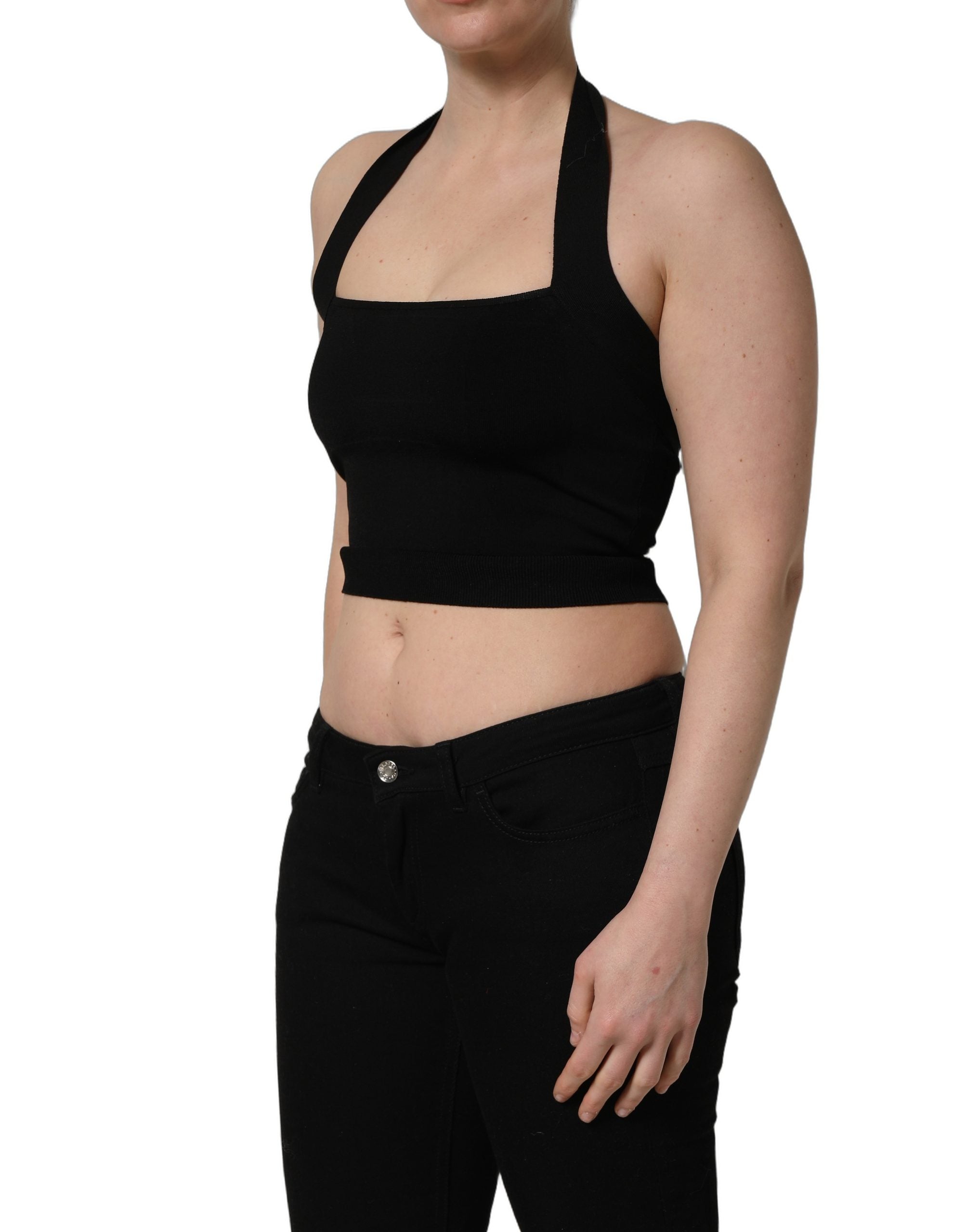 Dolce & Gabbana Black Square Neck Halter Cropped Tank Top