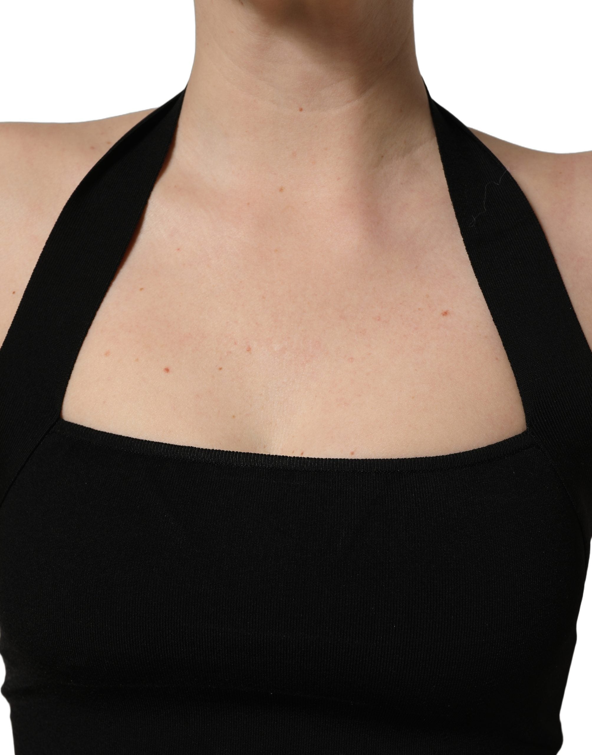 Dolce & Gabbana Black Square Neck Halter Cropped Tank Top