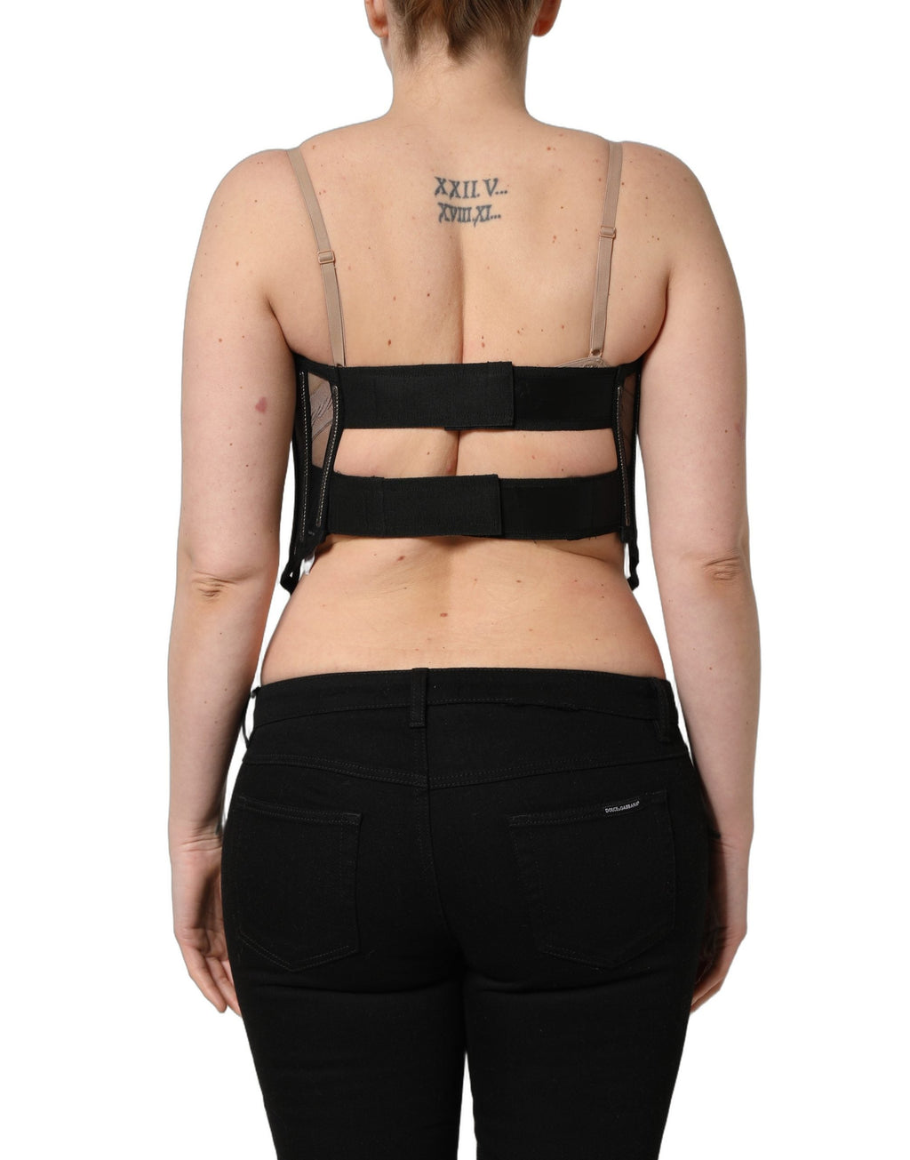 Dolce & Gabbana Black Sheer Tulle Bodysuit Cropped Corset Top