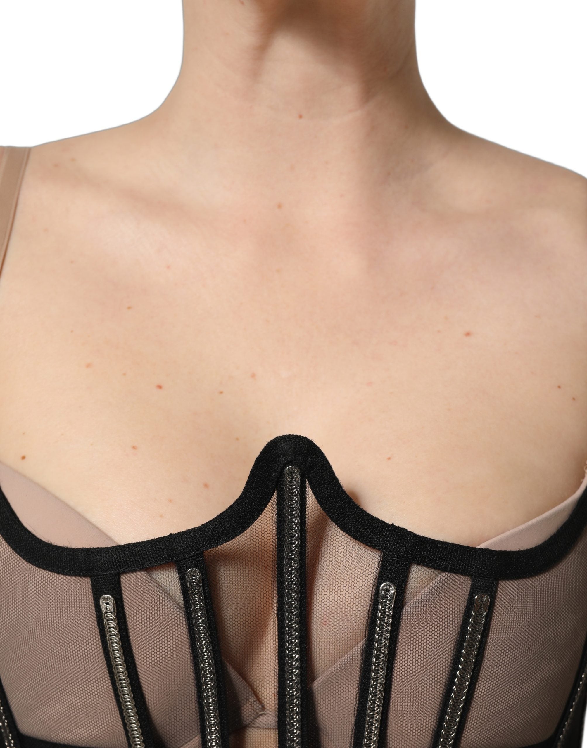 Dolce & Gabbana Black Sheer Tulle Bodysuit Cropped Corset Top