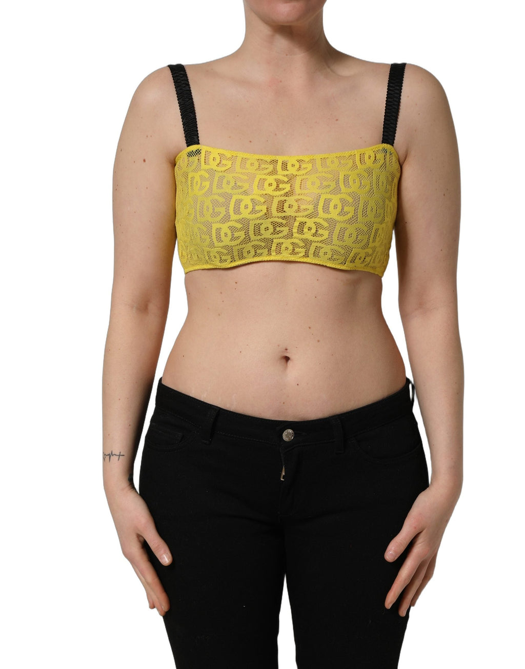 Dolce & Gabbana Yellow Cotton Crepe Chiffon Crop Bralette Top