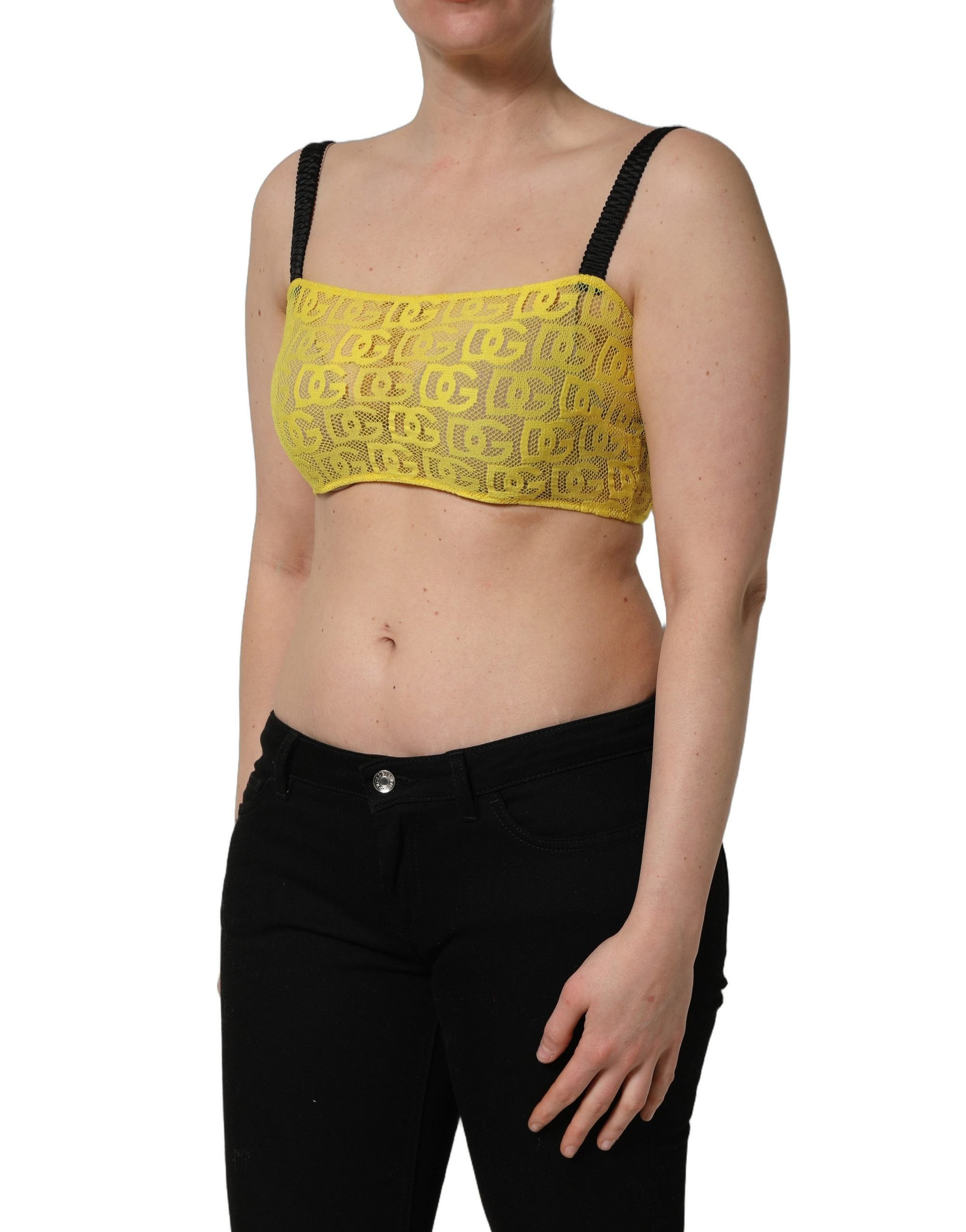 Dolce & Gabbana Yellow Cotton Crepe Chiffon Crop Bralette Top