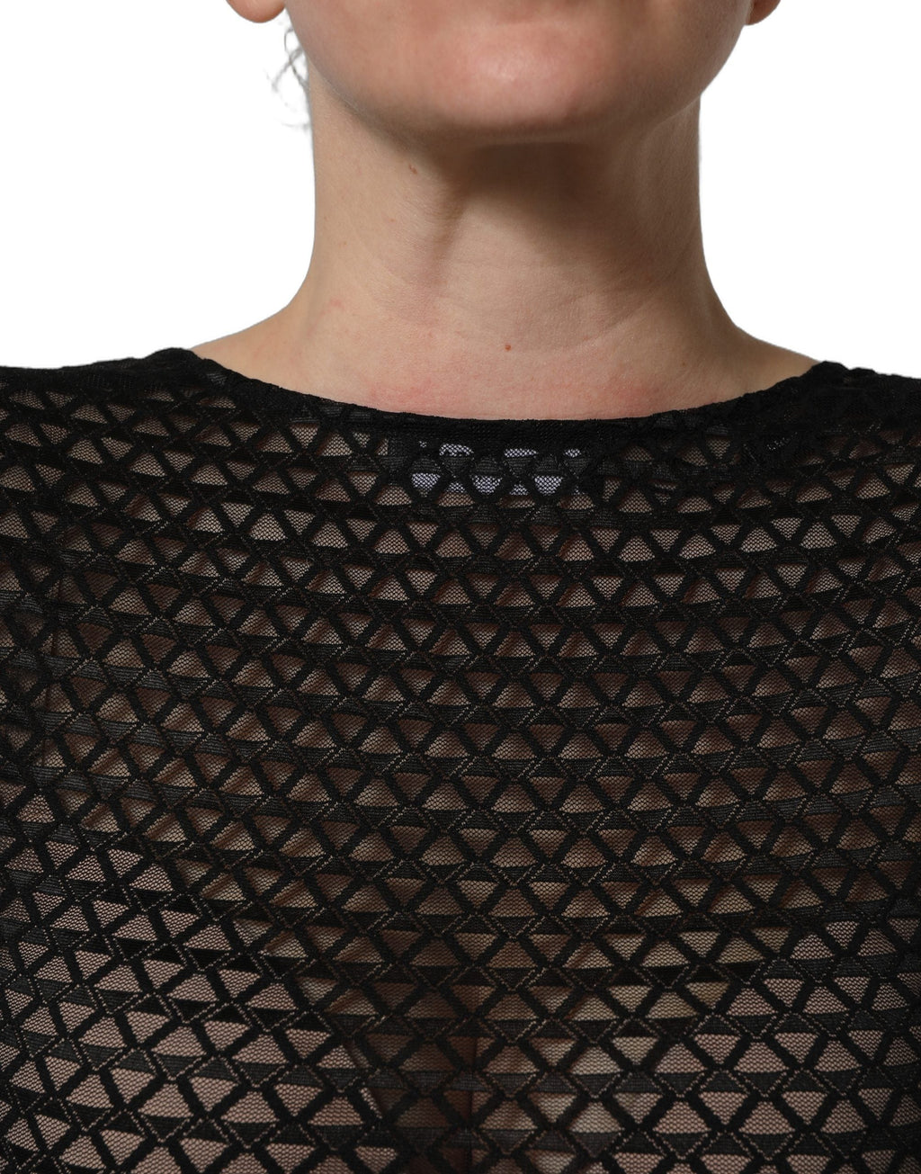 Dolce & Gabbana Black Nylon Fishnet Long Sleeve Cropped Top