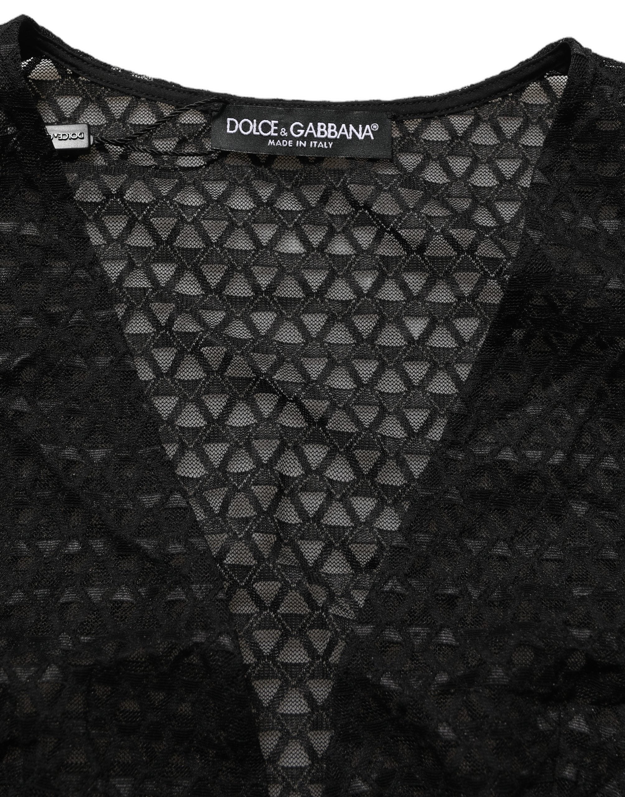 Dolce & Gabbana Black Nylon Fishnet Long Sleeve Cropped Top