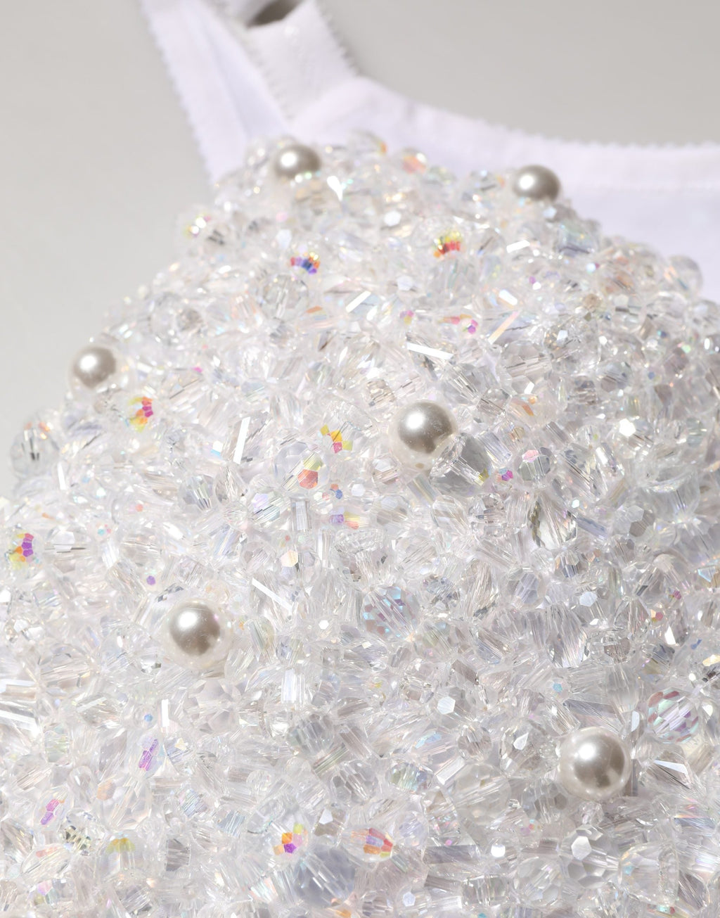 Dolce & Gabbana White Pearls Beaded Corset Bustier Crop Top