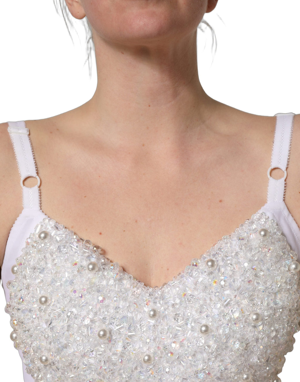 Dolce & Gabbana White Pearls Beaded Corset Bustier Crop Top