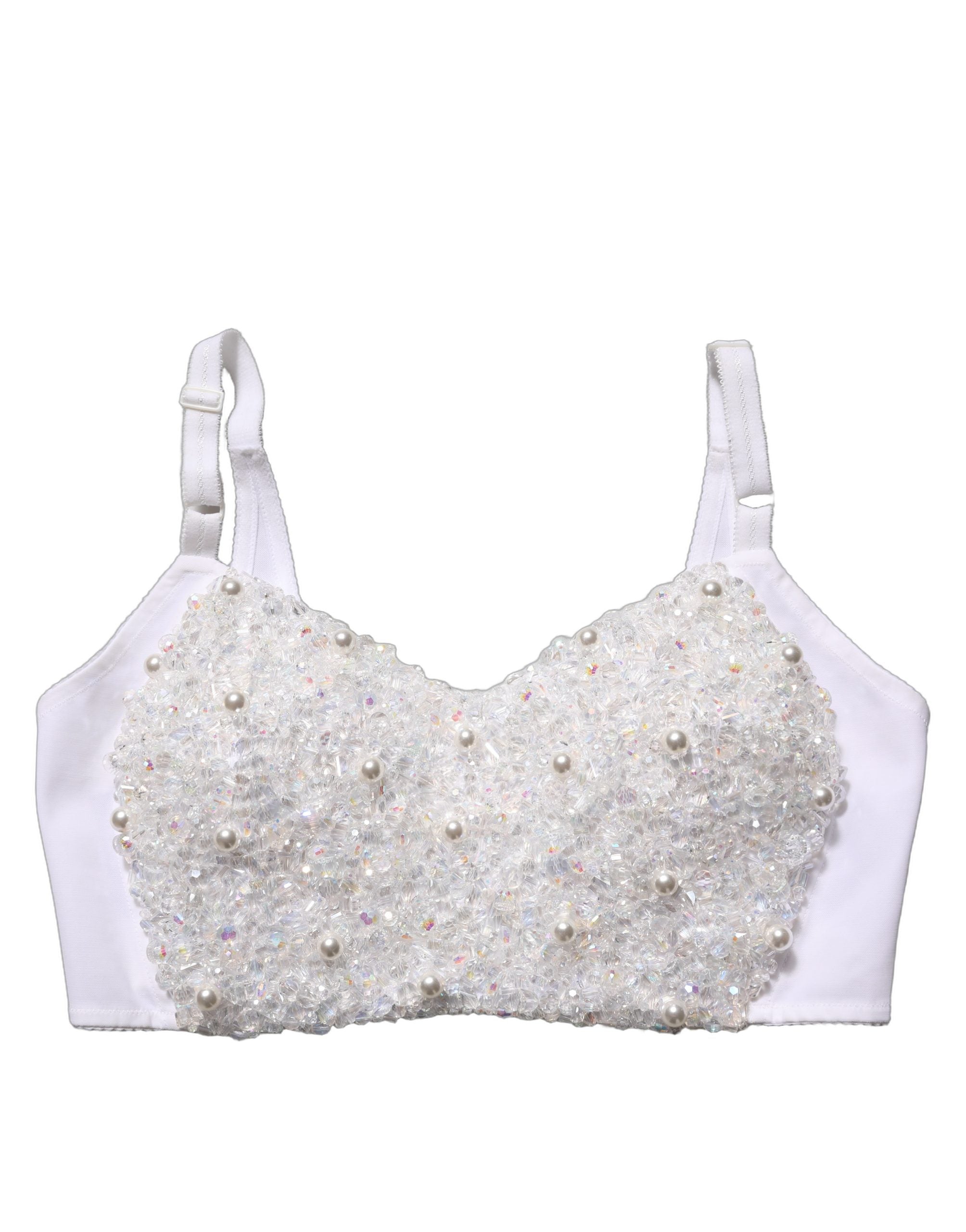 Dolce & Gabbana White Pearls Beaded Corset Bustier Crop Top