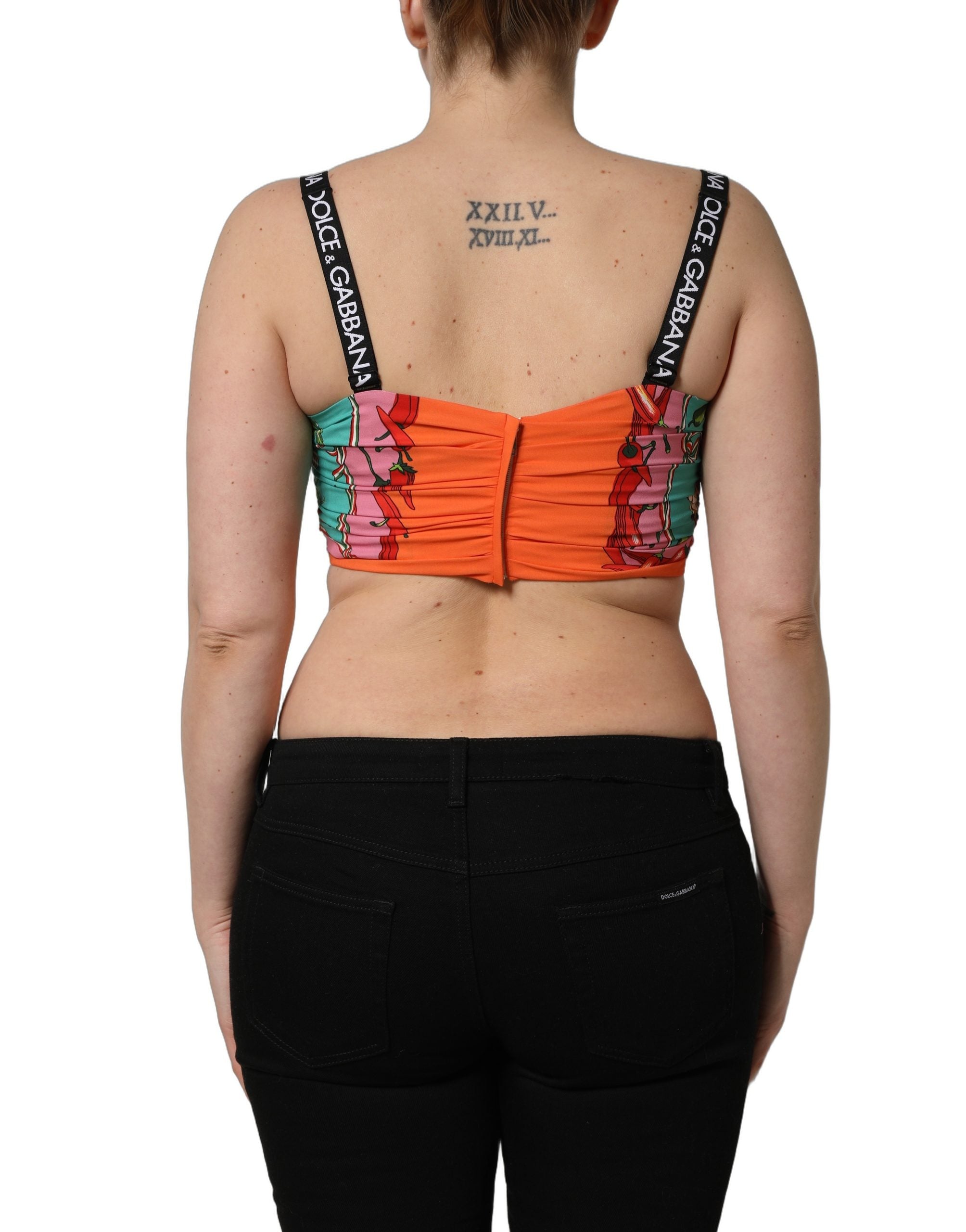 Dolce & Gabbana Turquoise Vegetable Print Silk Crop Tank Top