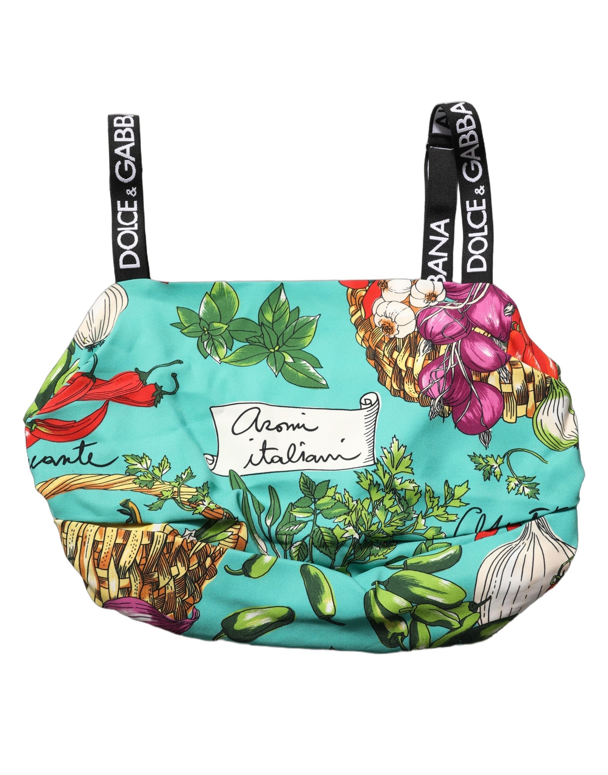 Dolce & Gabbana Turquoise Vegetable Print Silk Crop Tank Top
