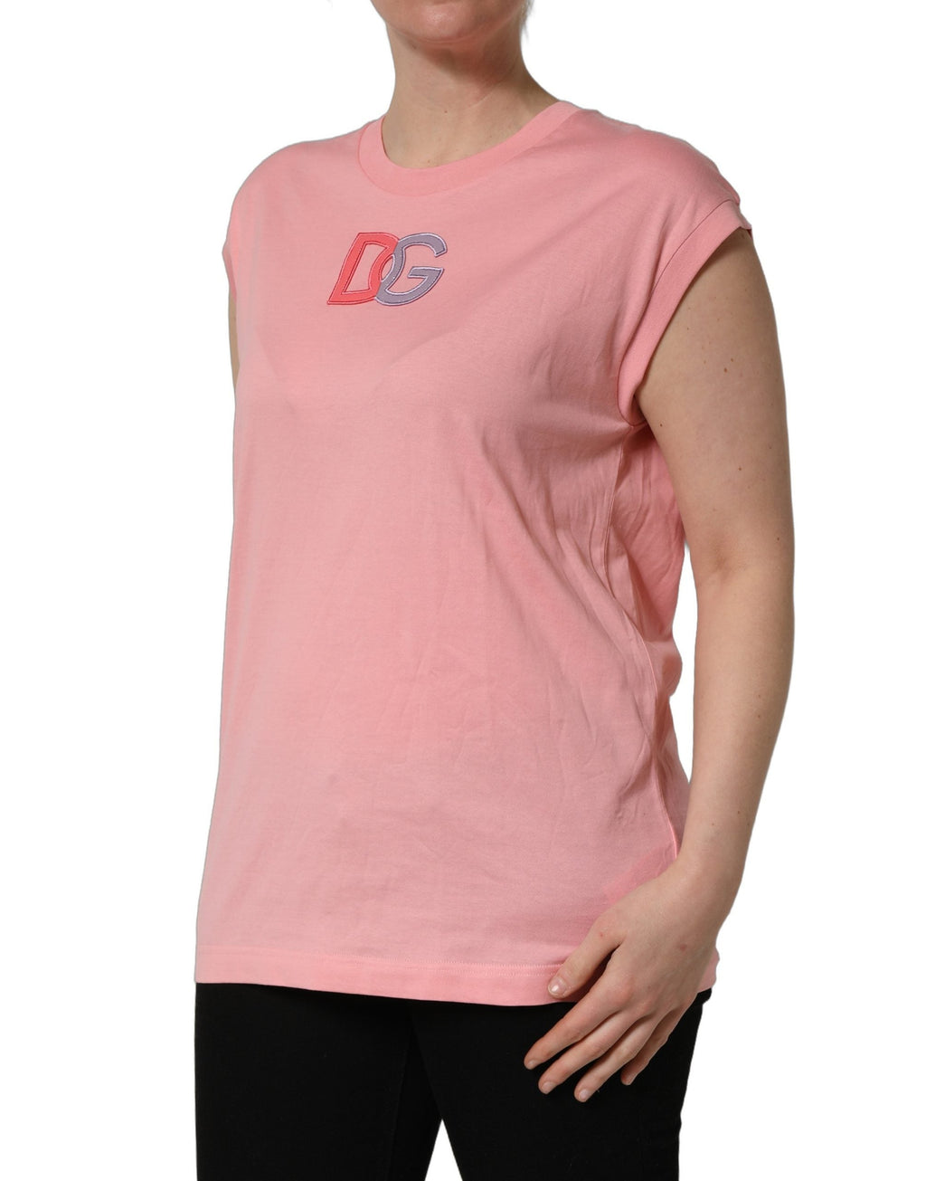 Dolce & Gabbana Pink Cotton DG Logo Round Neck Tank T-shirt