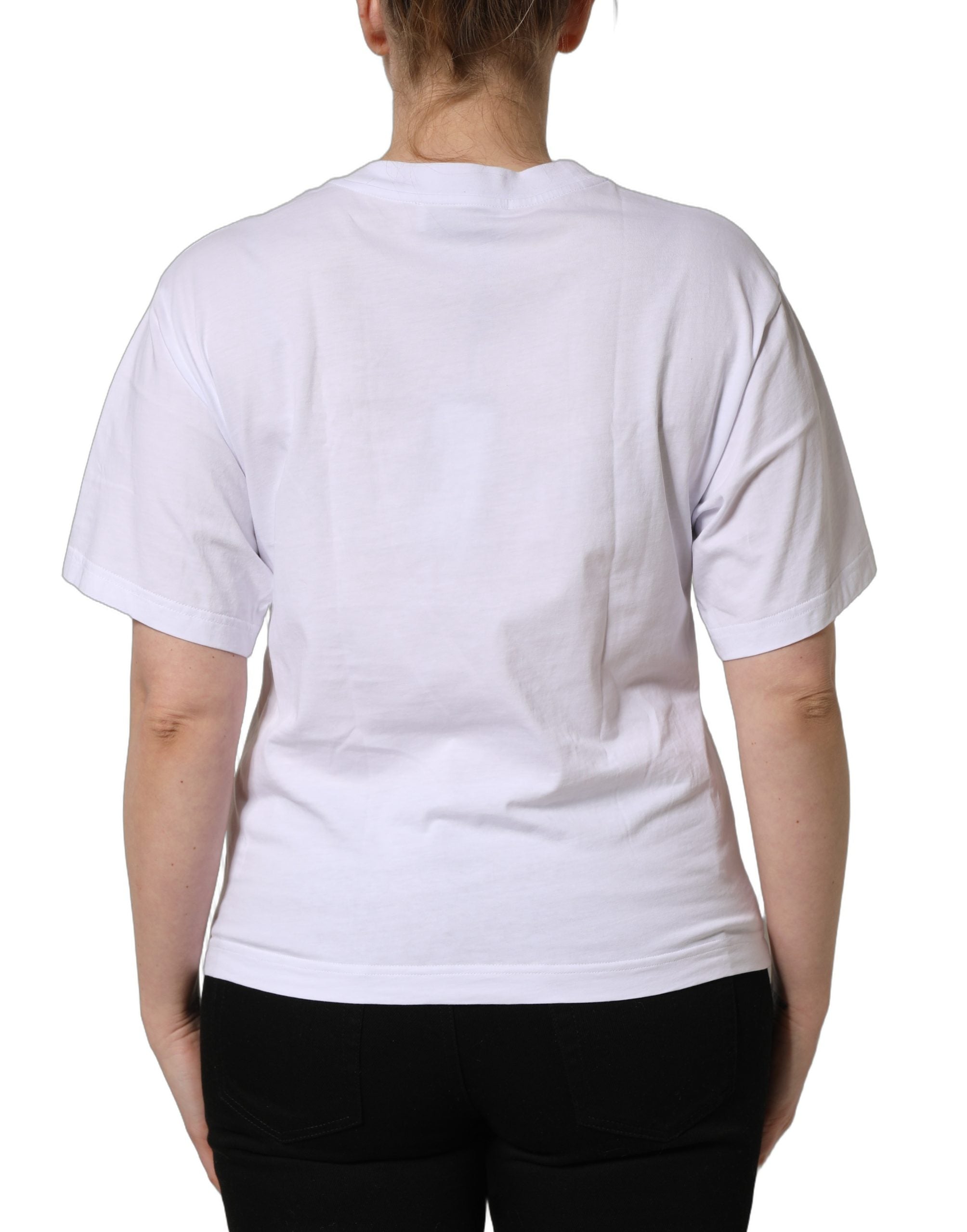 Dolce & Gabbana White Cotton DG Logo Patch Crew Neck T-shirt