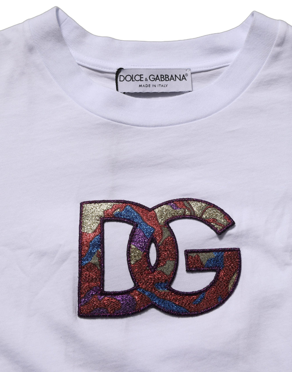 Dolce & Gabbana White Cotton DG Logo Patch Crew Neck T-shirt