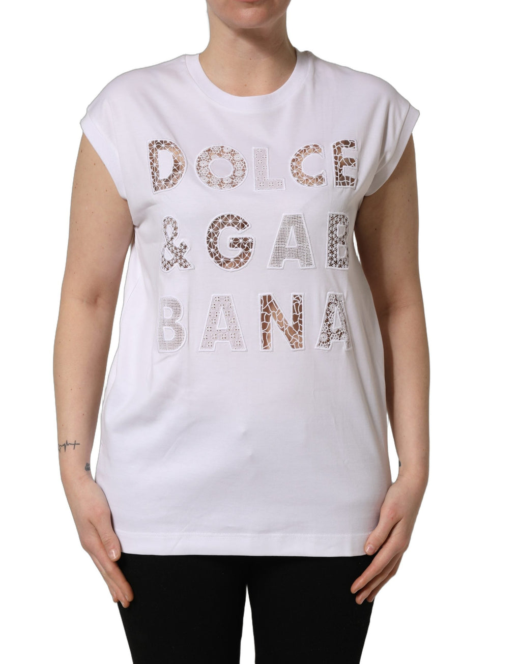 Dolce & Gabbana White Logo Round Neck Sleeveless T-shirt