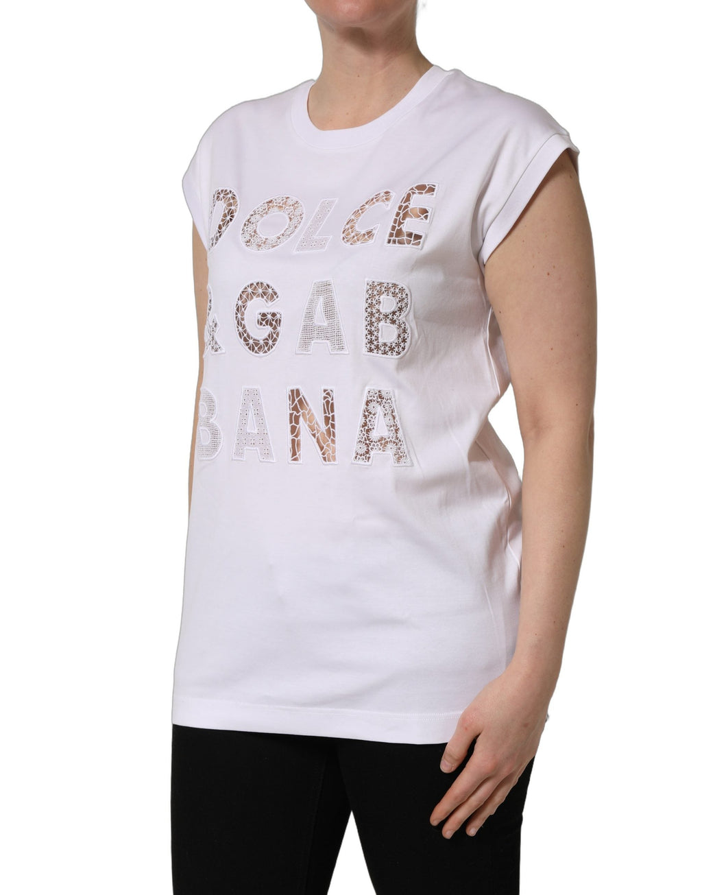 Dolce & Gabbana White Logo Round Neck Sleeveless T-shirt