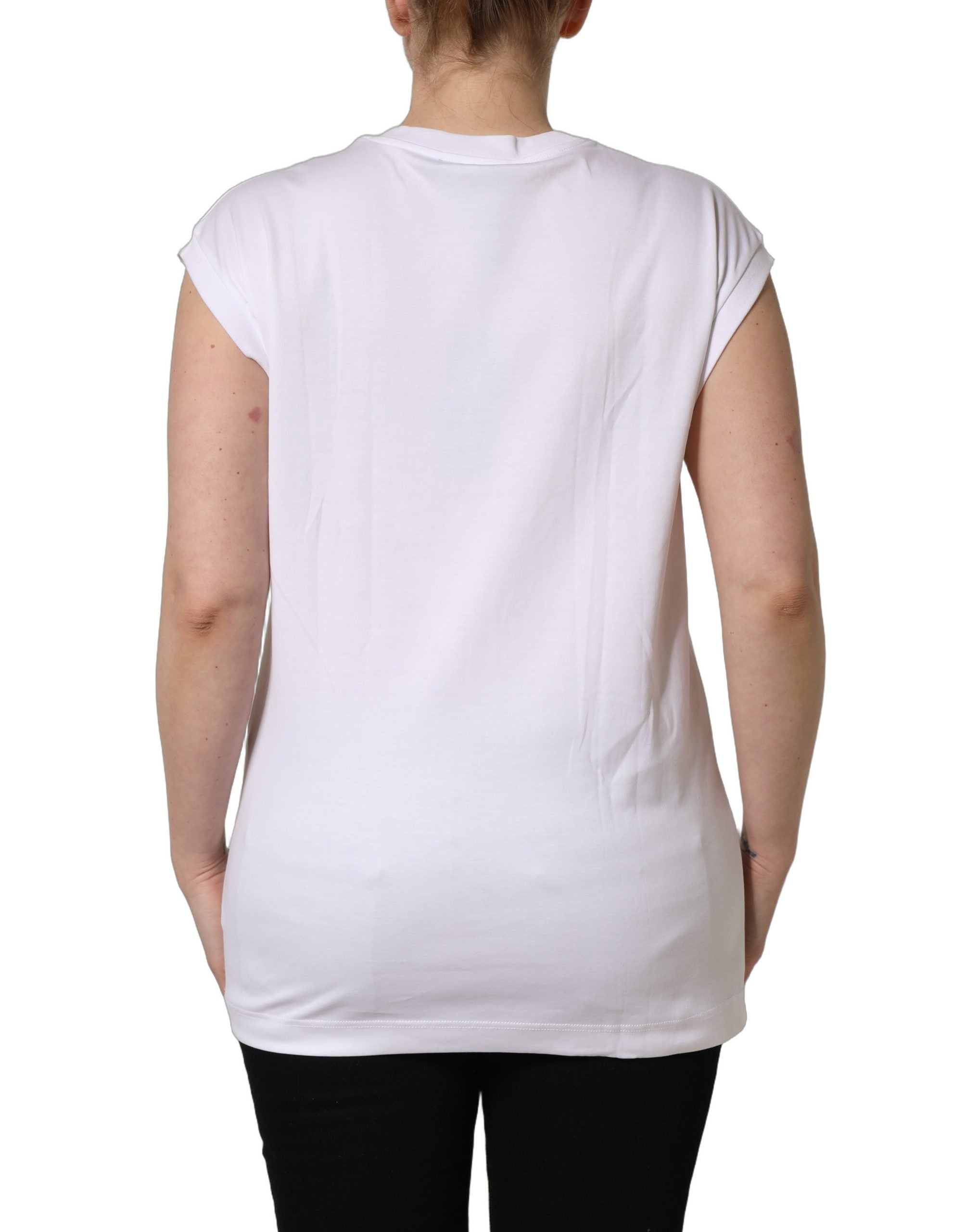 Dolce & Gabbana White Logo Round Neck Sleeveless T-shirt