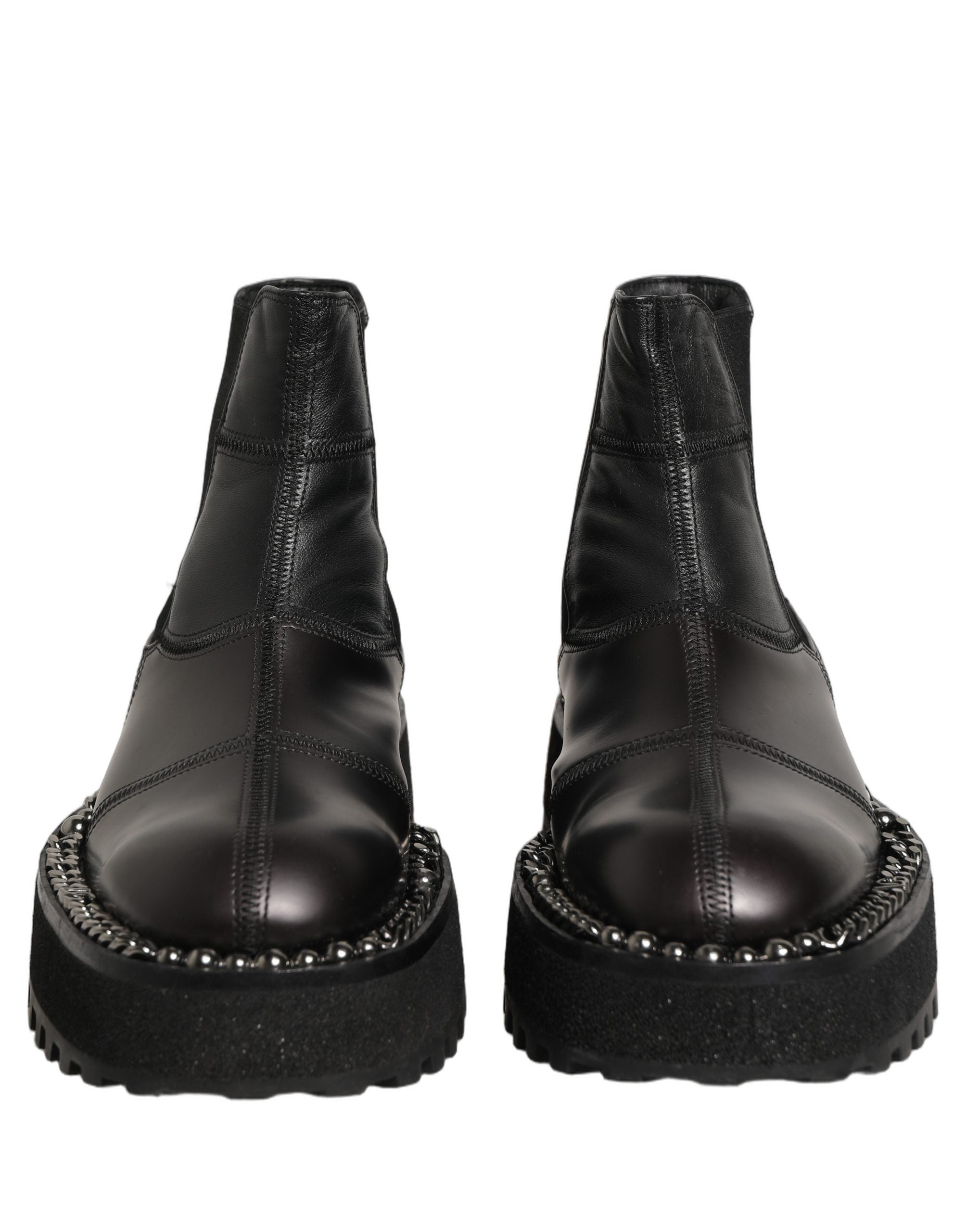 Dolce & Gabbana Black Leather Slip On Chelsea Boots Shoes