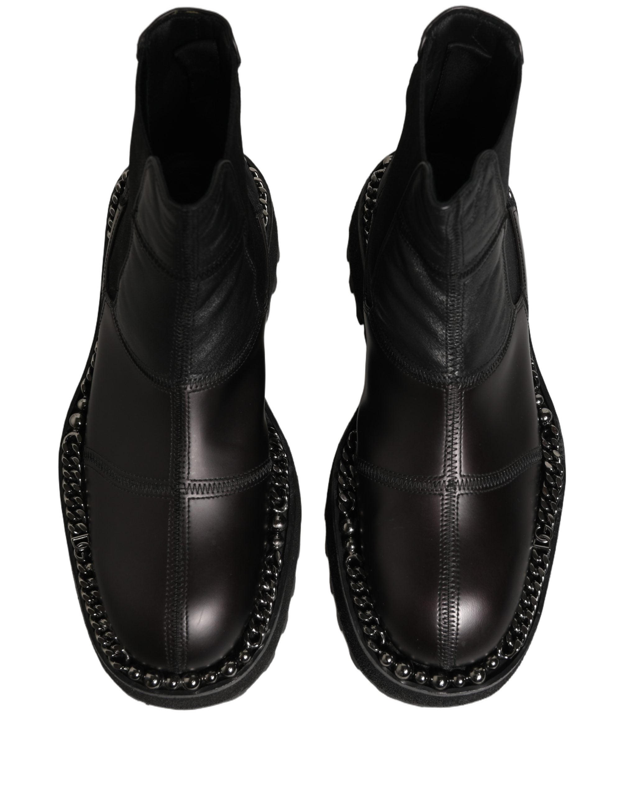 Dolce & Gabbana Black Leather Slip On Chelsea Boots Shoes