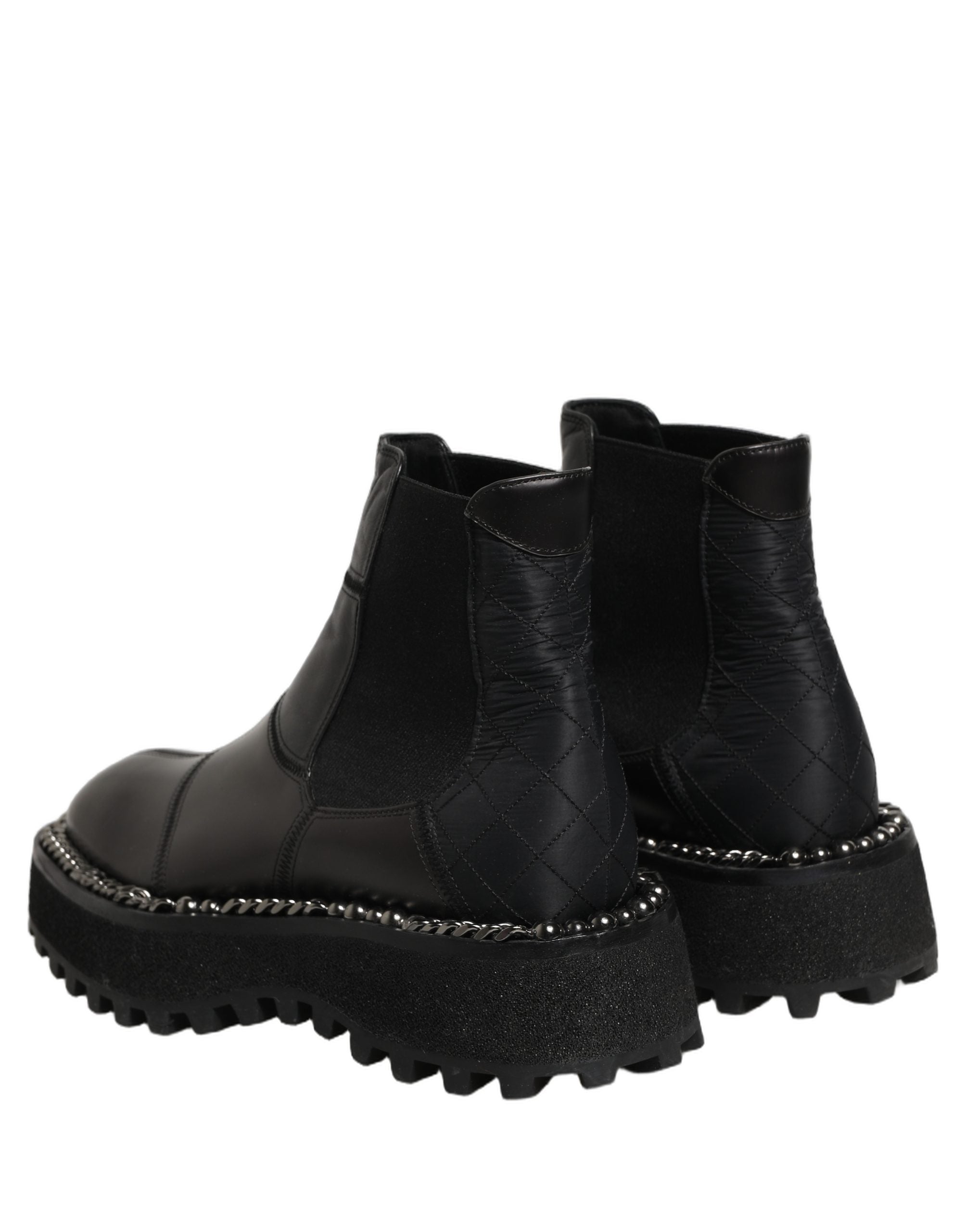 Dolce & Gabbana Black Leather Slip On Chelsea Boots Shoes