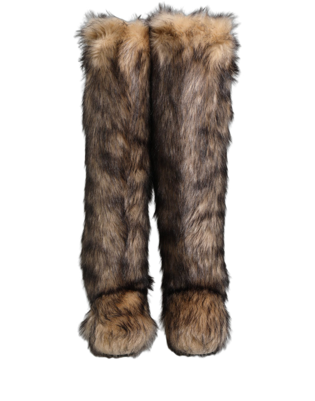 Dolce & Gabbana Brown Faux Skim Ski Fur Knee High Boots Shoes