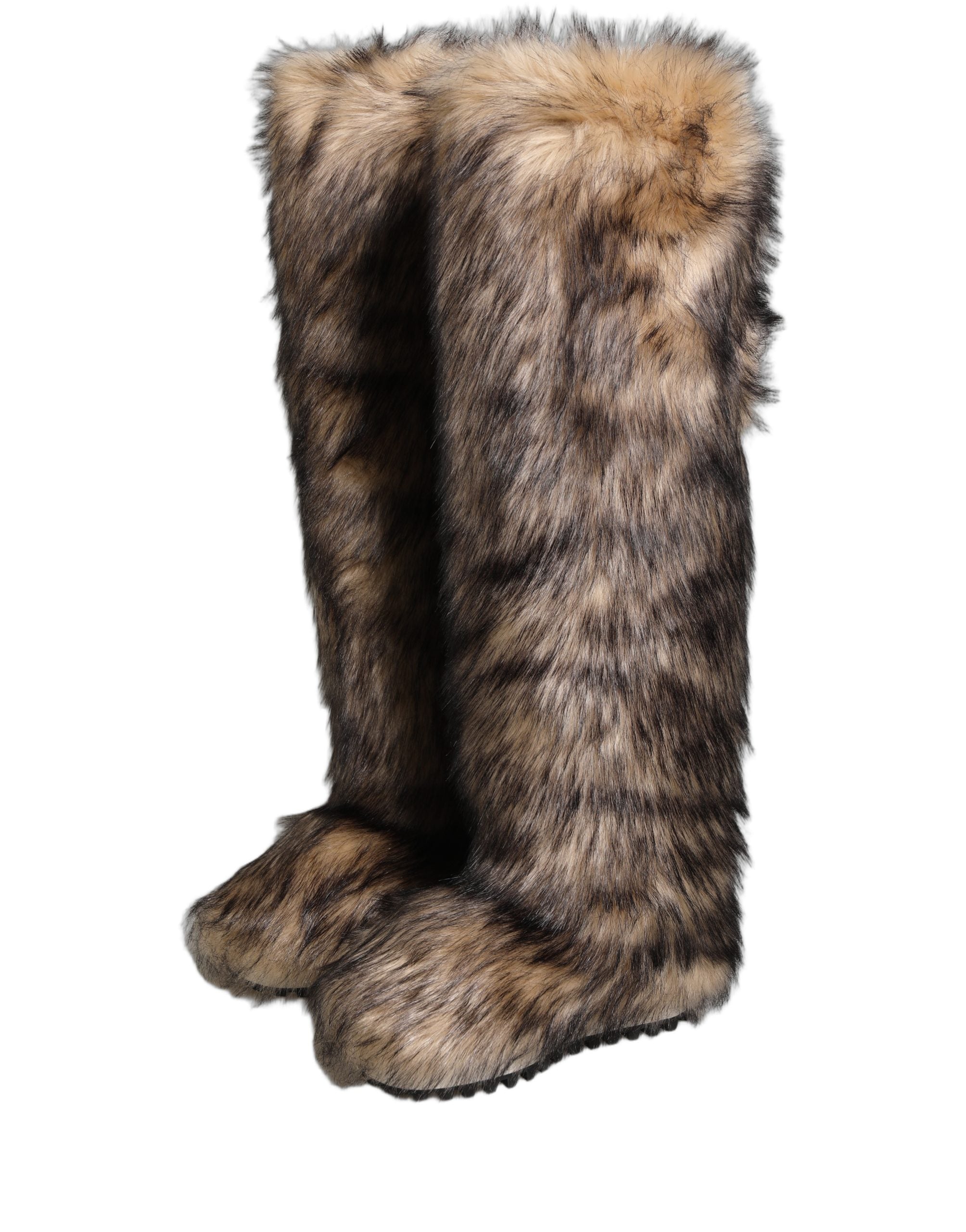 Dolce & Gabbana Brown Faux Skim Ski Fur Knee High Boots Shoes