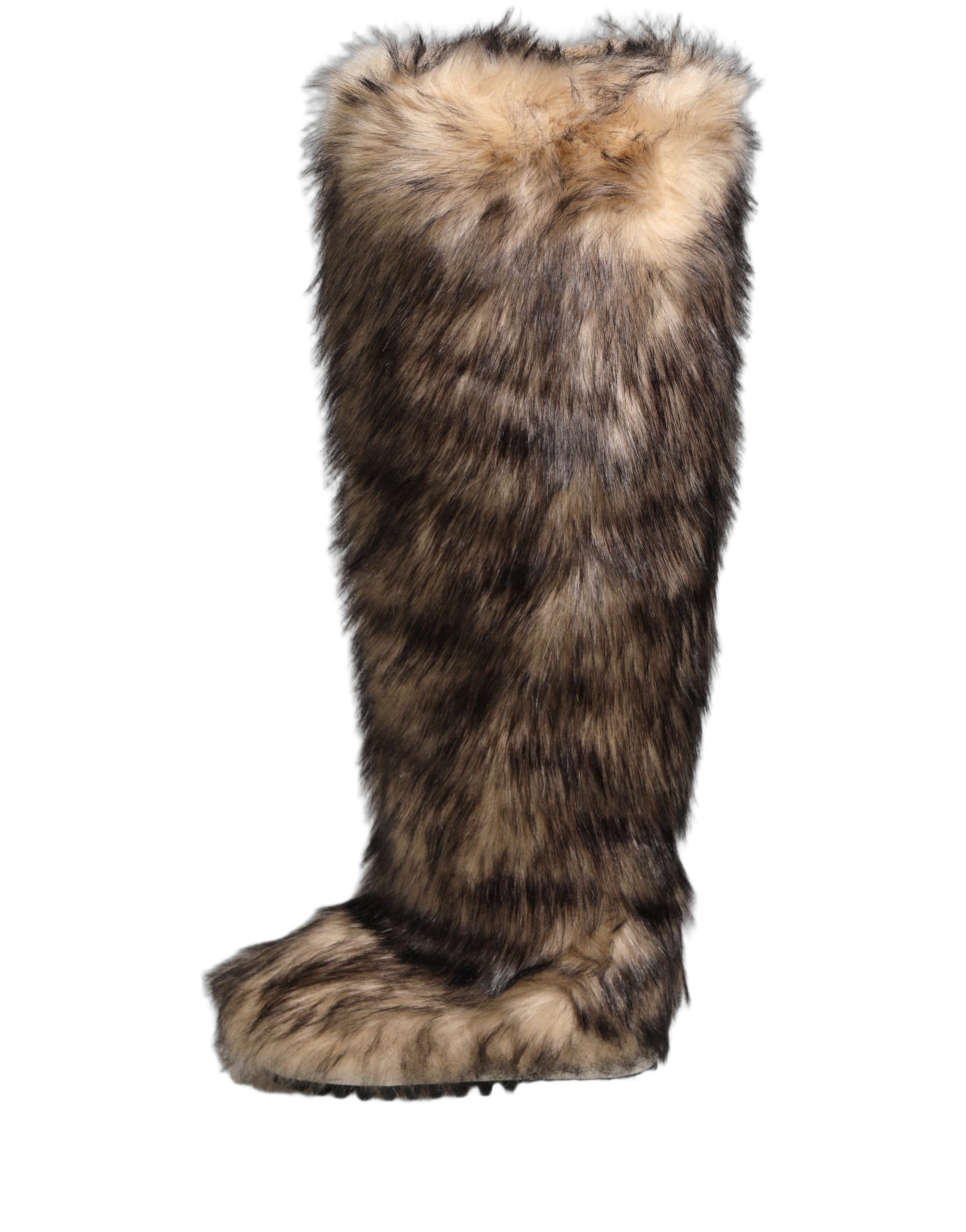 Dolce & Gabbana Brown Faux Skim Ski Fur Knee High Boots Shoes