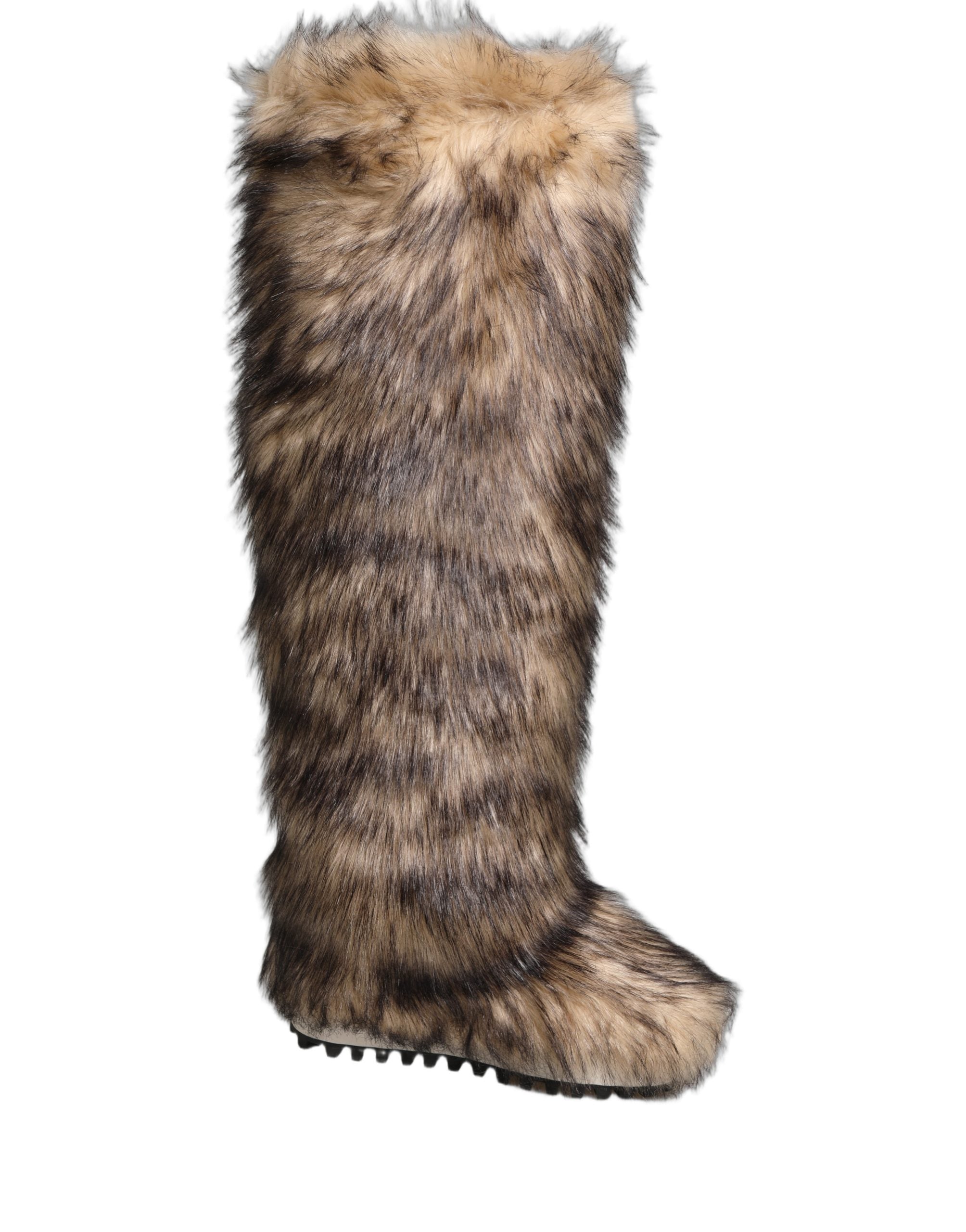 Dolce & Gabbana Brown Faux Skim Ski Fur Knee High Boots Shoes