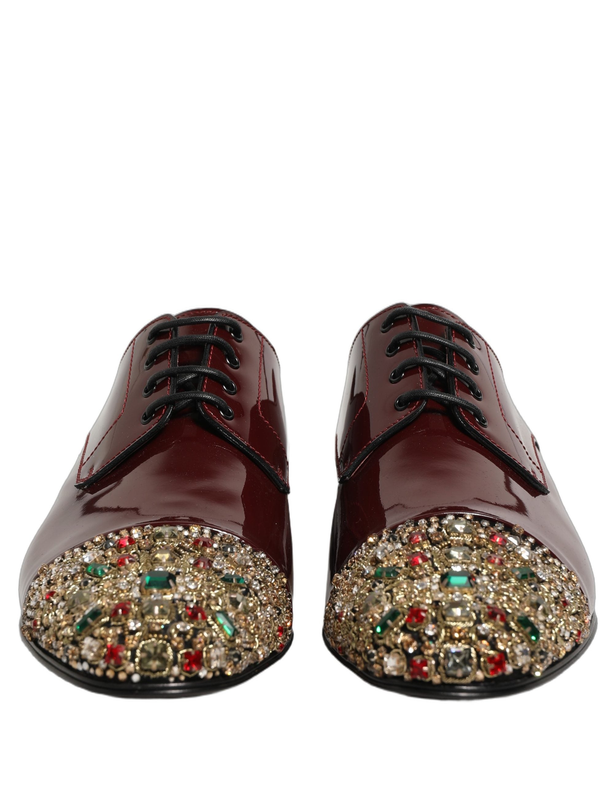 Dolce & Gabbana Maroon Embellished Derby Dress Formal Shoes