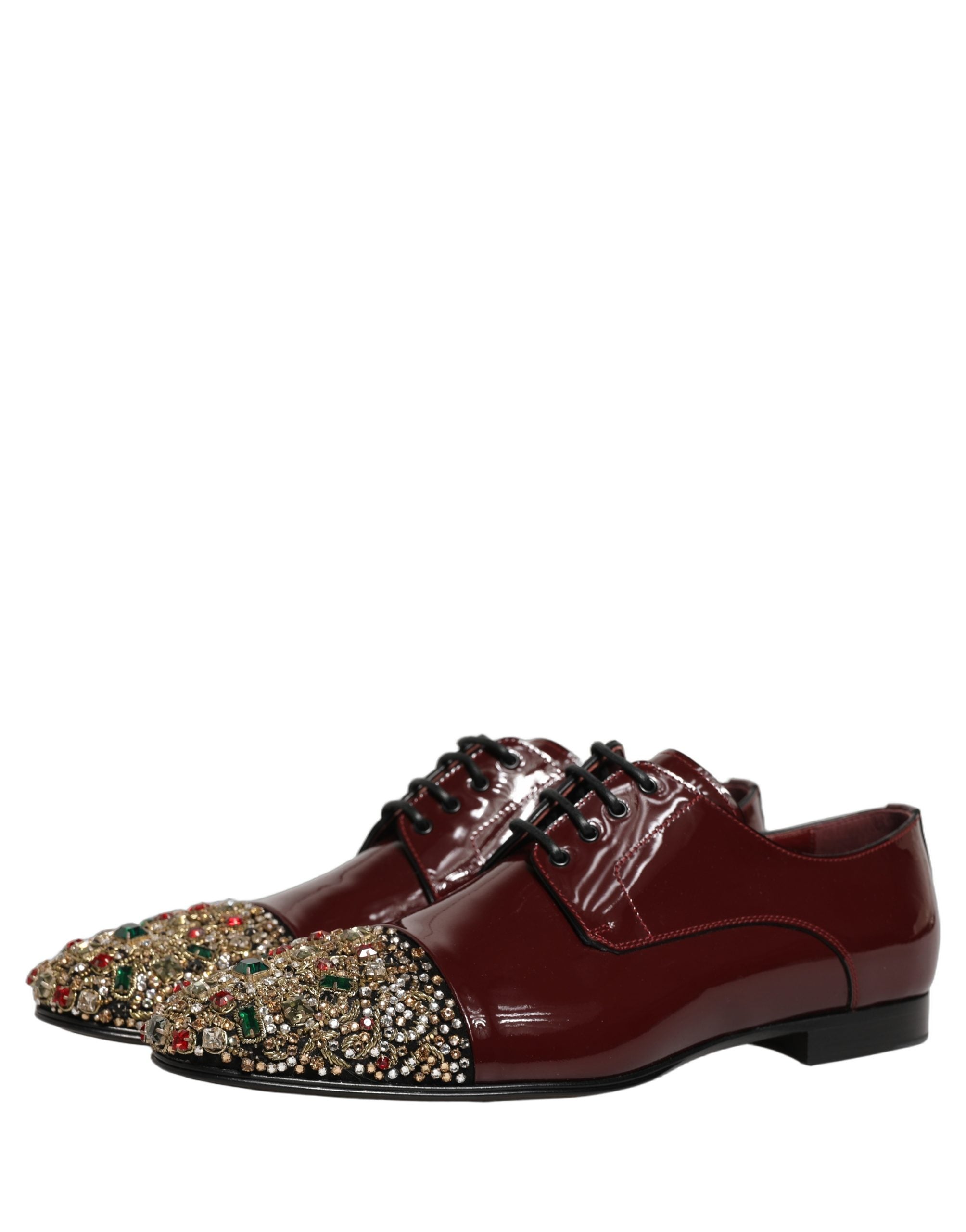 Dolce & Gabbana Maroon Embellished Derby Dress Formal Shoes
