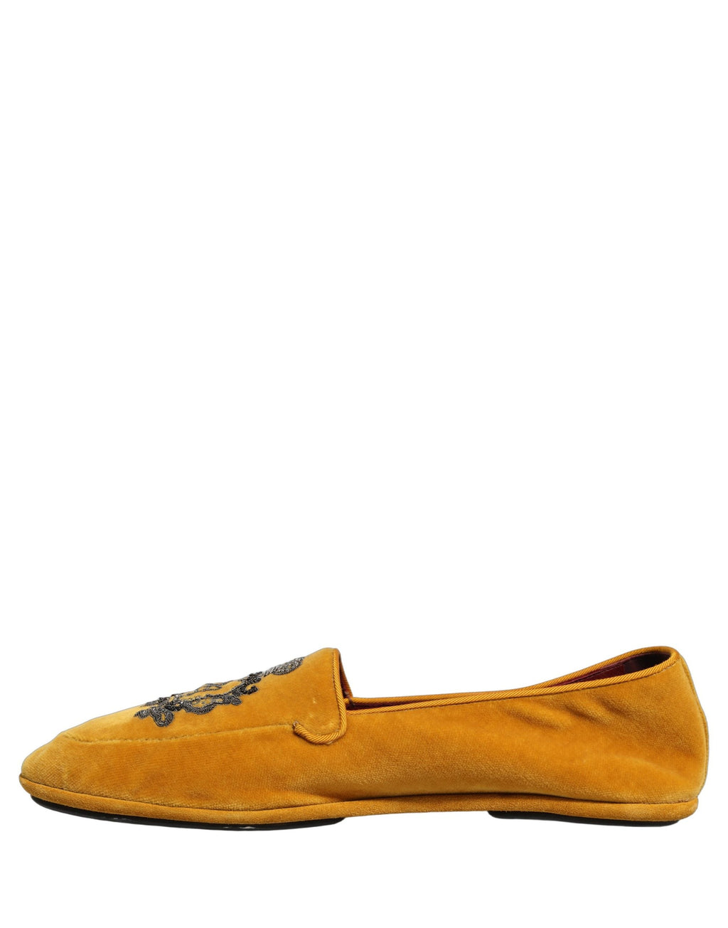 Dolce & Gabbana Yellow Velvet Crown Embroidery Loafers Shoes