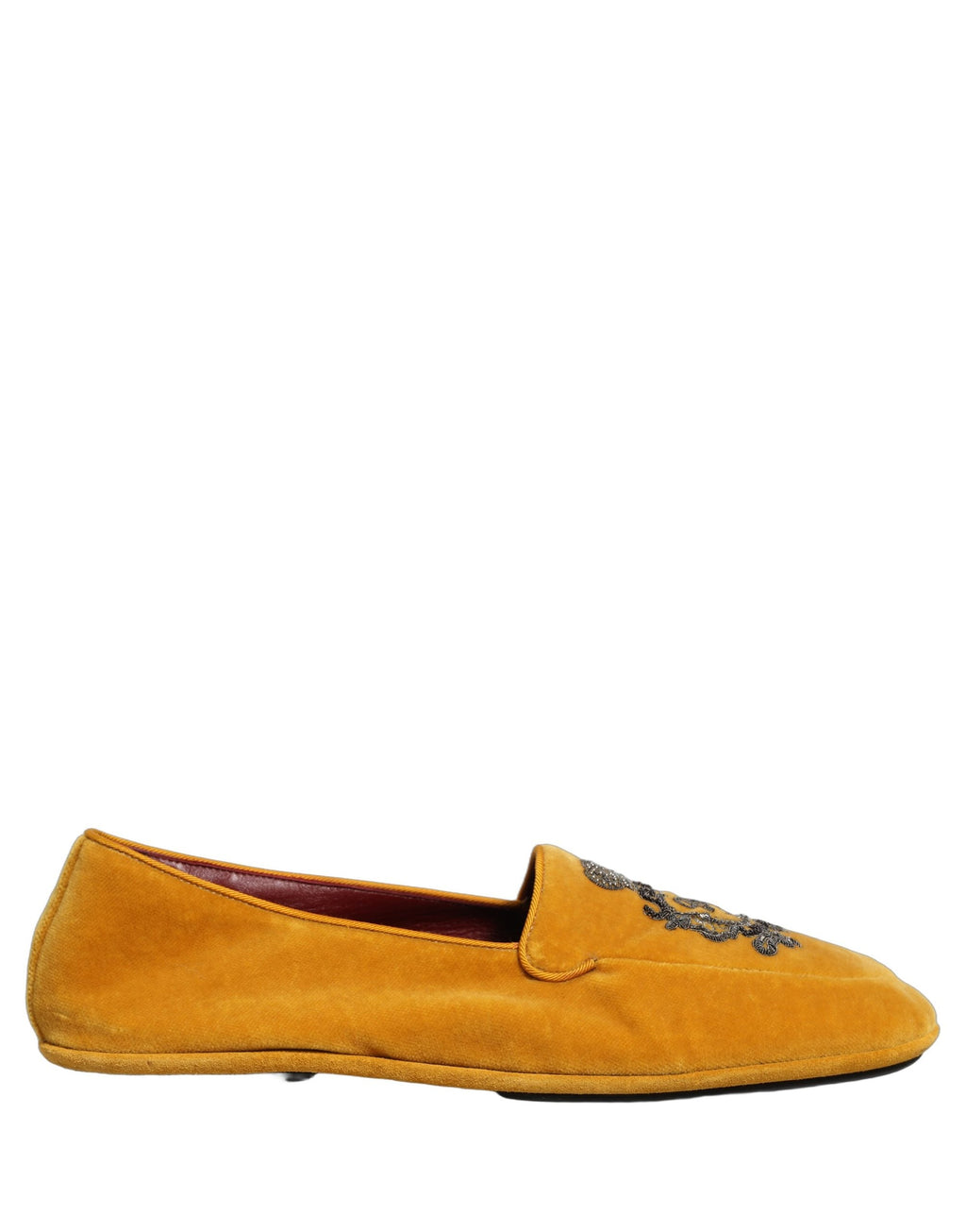 Dolce & Gabbana Yellow Velvet Crown Embroidery Loafers Shoes