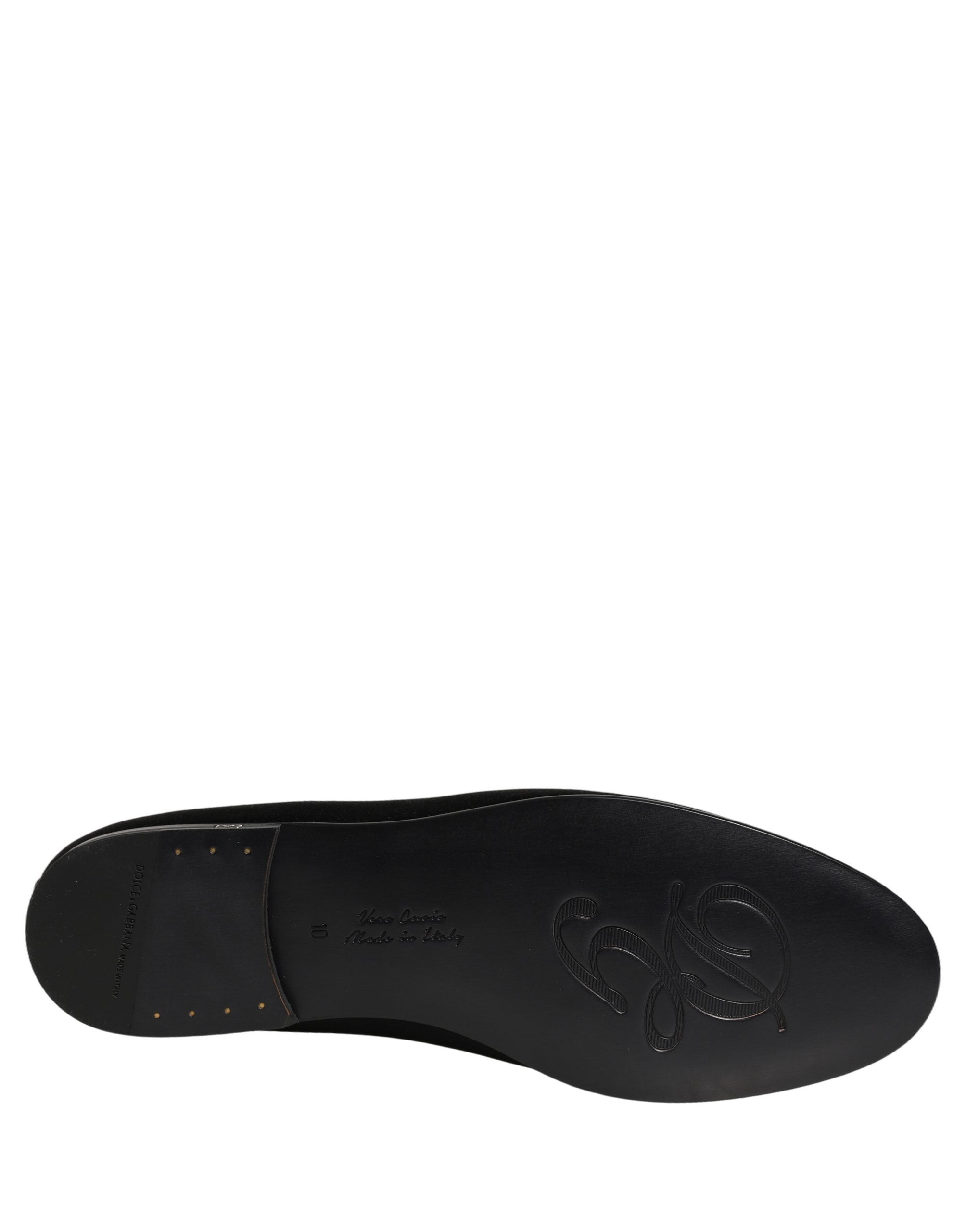 Dolce & Gabbana Black Satin Logo Slip On Flats Loafers Shoes