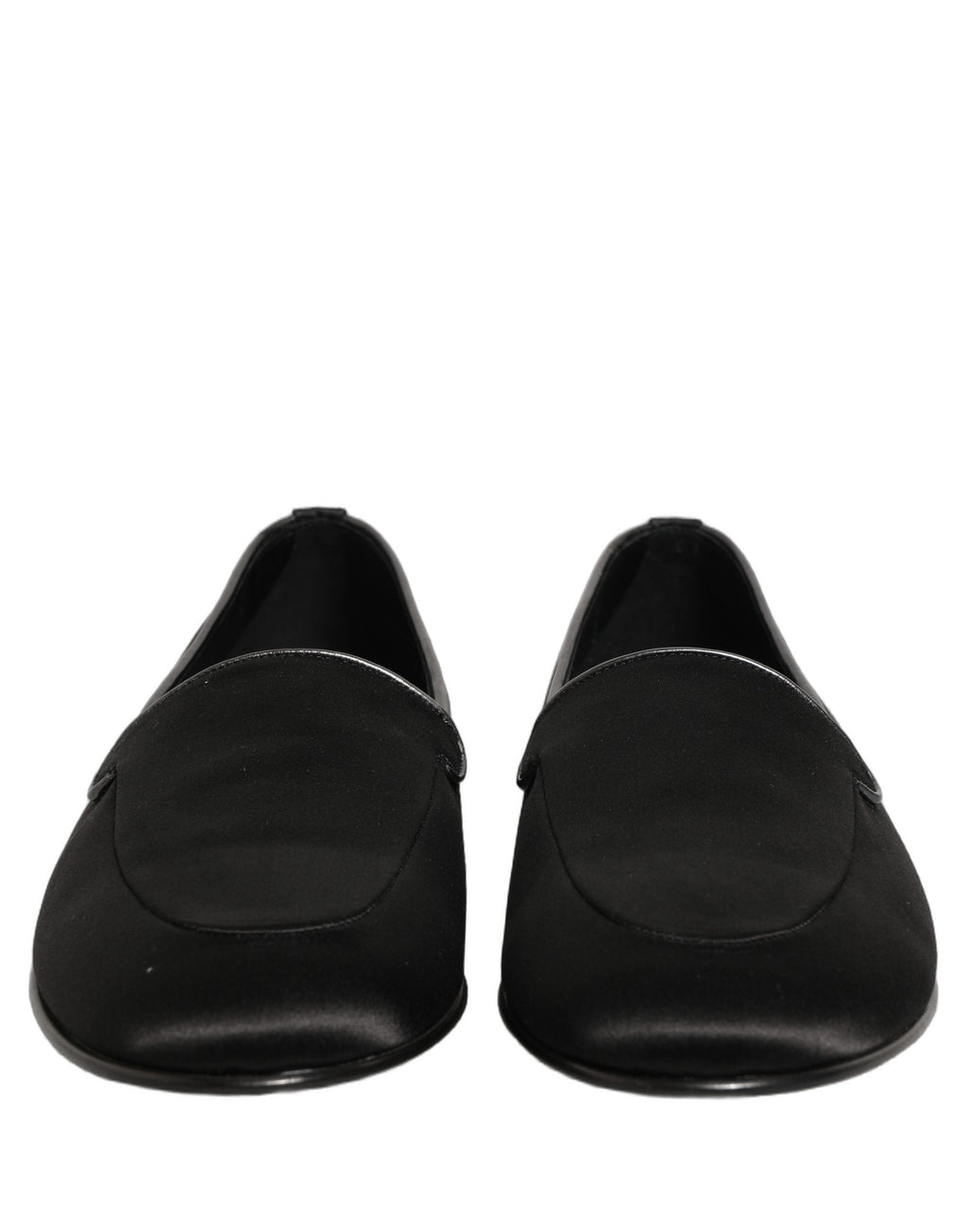 Dolce & Gabbana Black Satin Logo Slip On Flats Loafers Shoes