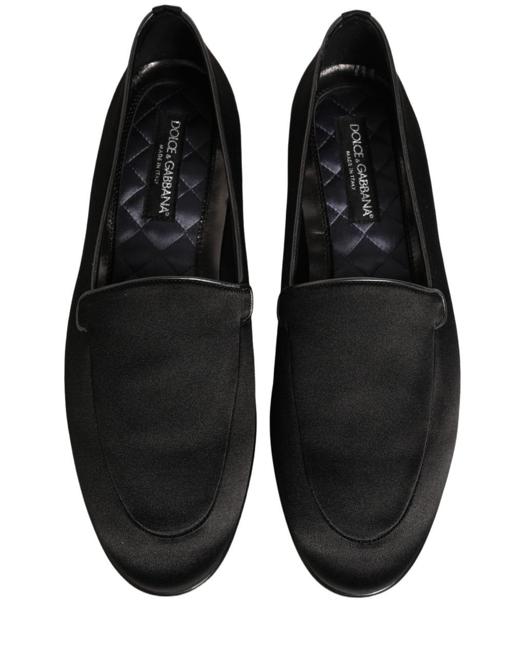 Dolce & Gabbana Black Satin Logo Slip On Flats Loafers Shoes
