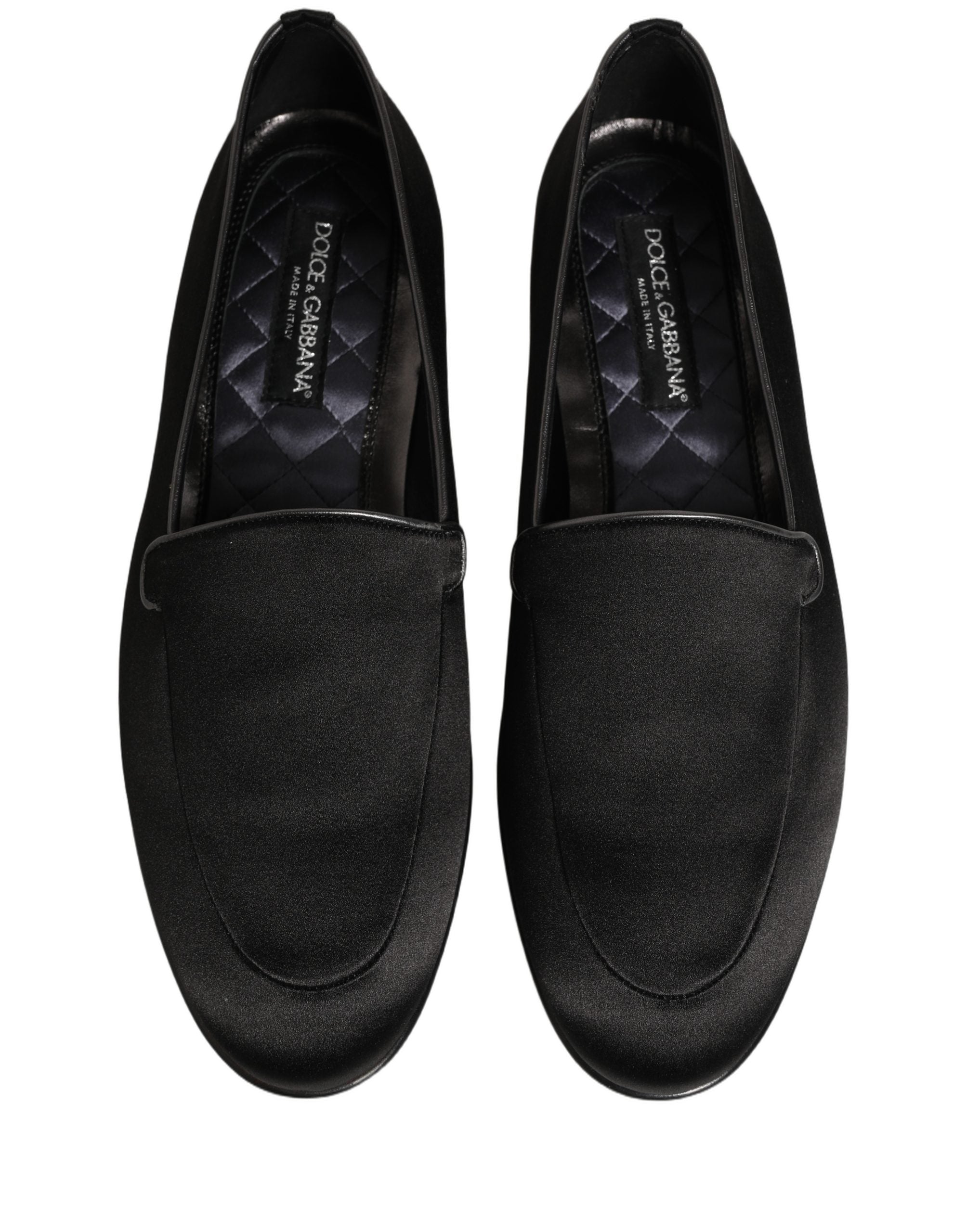 Dolce & Gabbana Black Satin Logo Slip On Flats Loafers Shoes