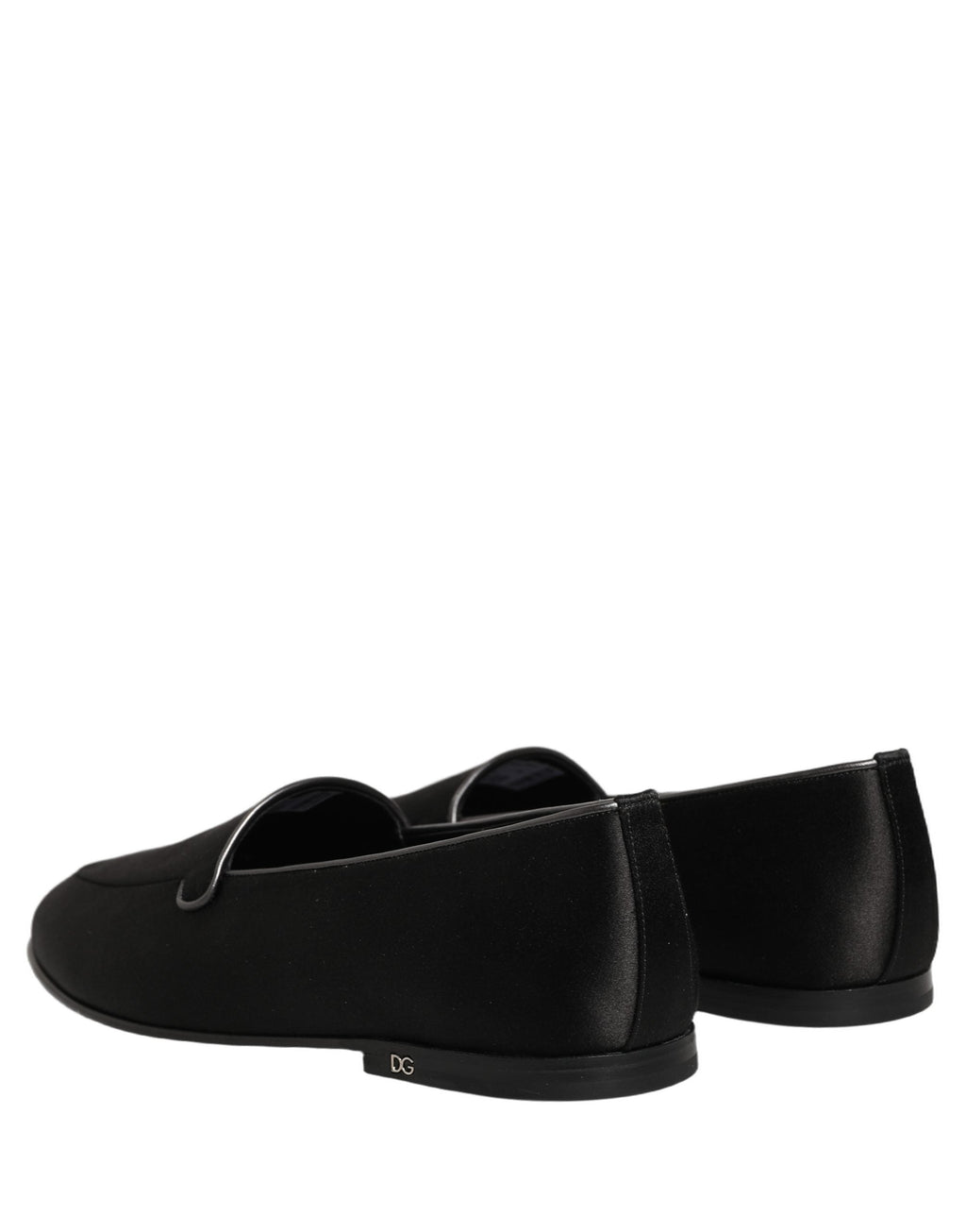 Dolce & Gabbana Black Satin Logo Slip On Flats Loafers Shoes
