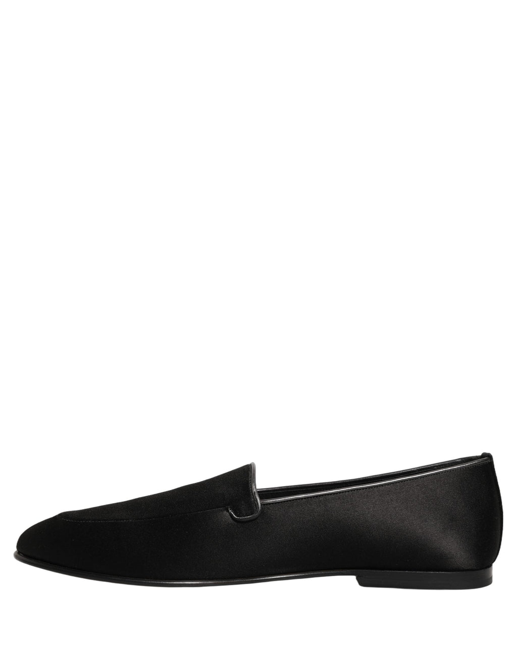 Dolce & Gabbana Black Satin Logo Slip On Flats Loafers Shoes