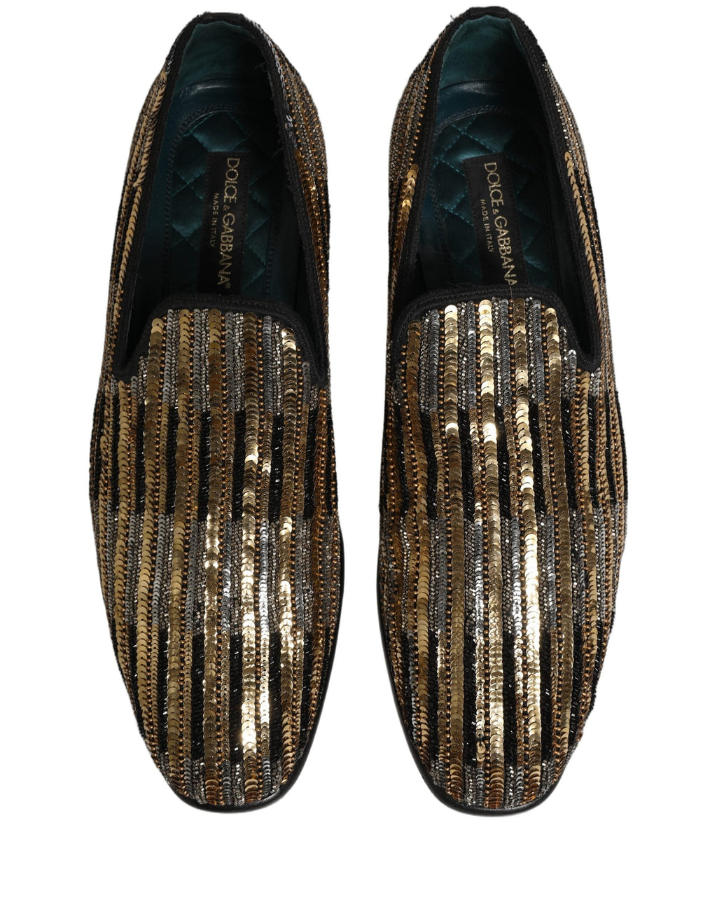 Dolce & Gabbana Gold Striped Sequin Embellished Loafer Shoes