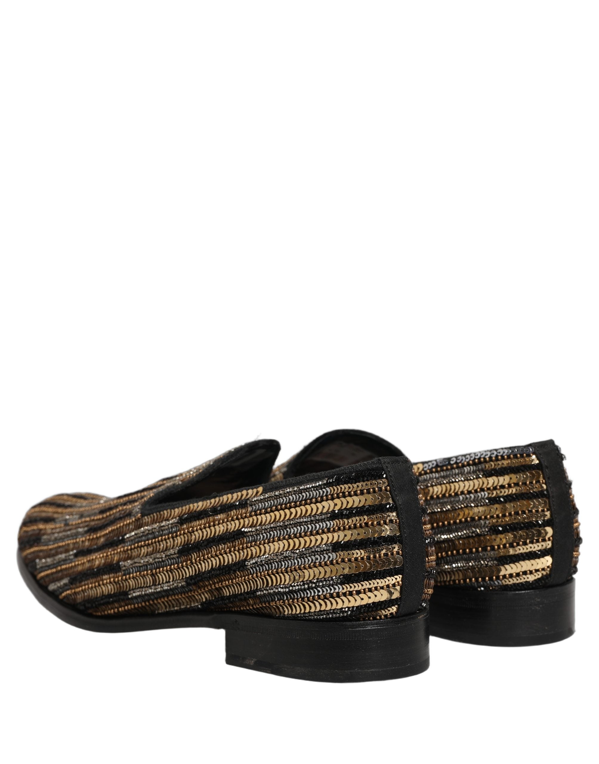 Dolce & Gabbana Gold Striped Sequin Embellished Loafer Shoes