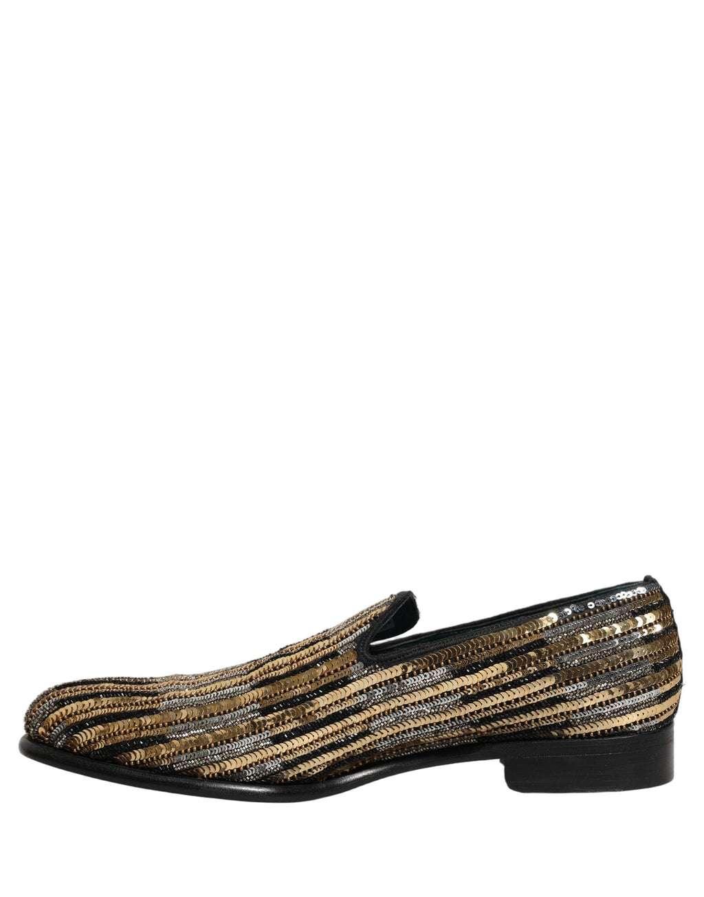 Dolce & Gabbana Gold Striped Sequin Embellished Loafer Shoes