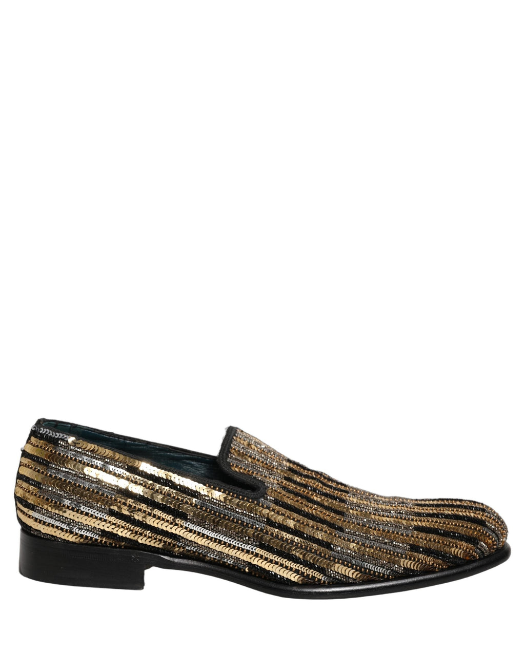 Dolce & Gabbana Gold Striped Sequin Embellished Loafer Shoes