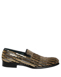 Dolce & Gabbana Gold Striped Sequin Embellished Loafer Shoes