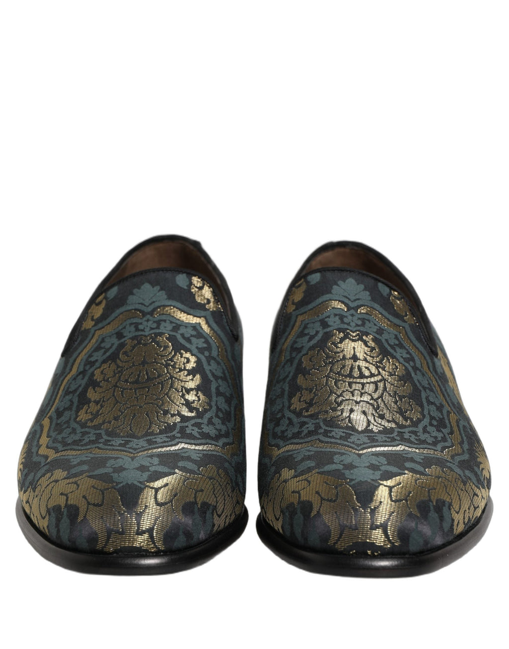 Dolce & Gabbana Black Floral Brocade Slip On Loafers Shoes