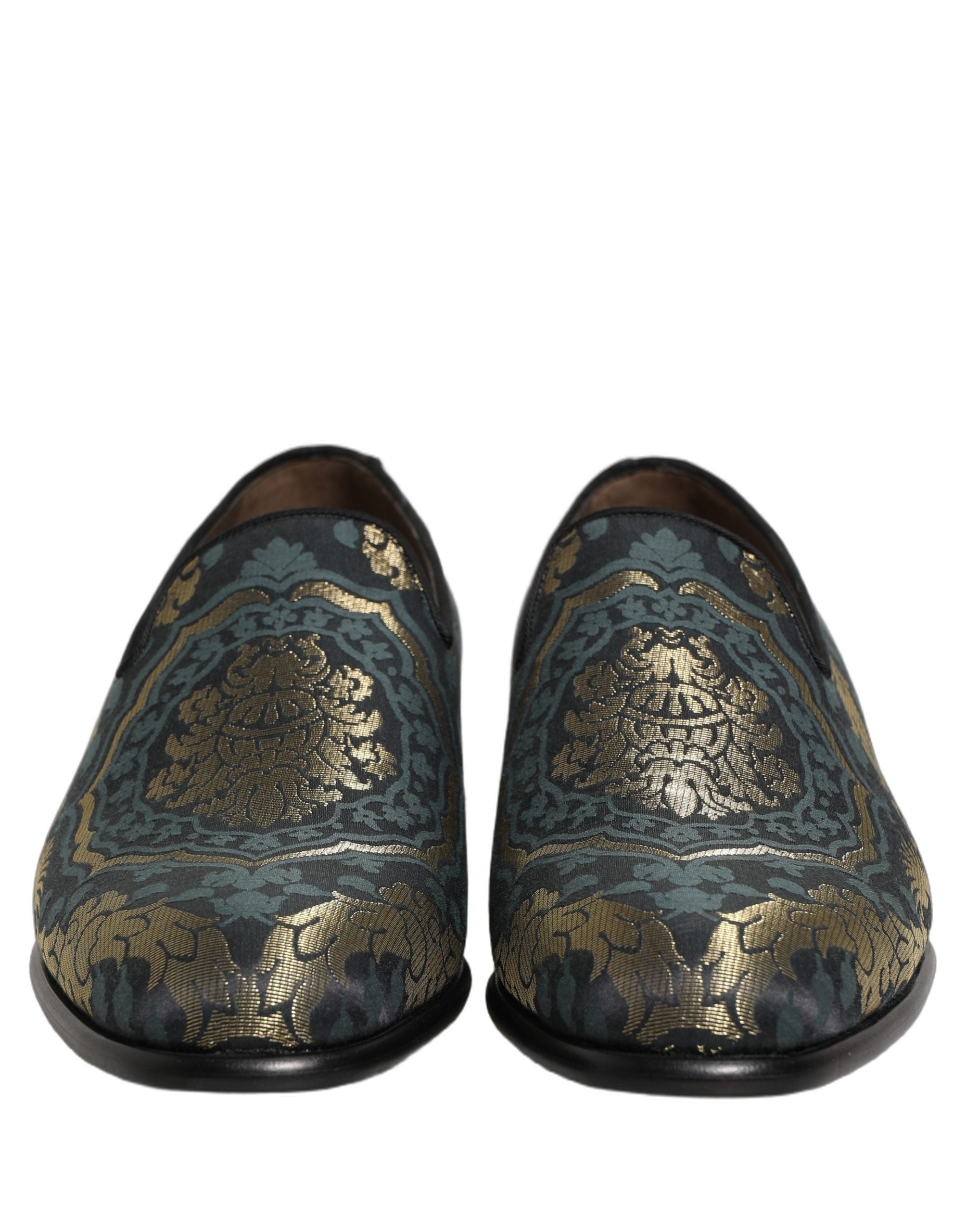 Dolce & Gabbana Black Floral Brocade Slip On Loafers Shoes