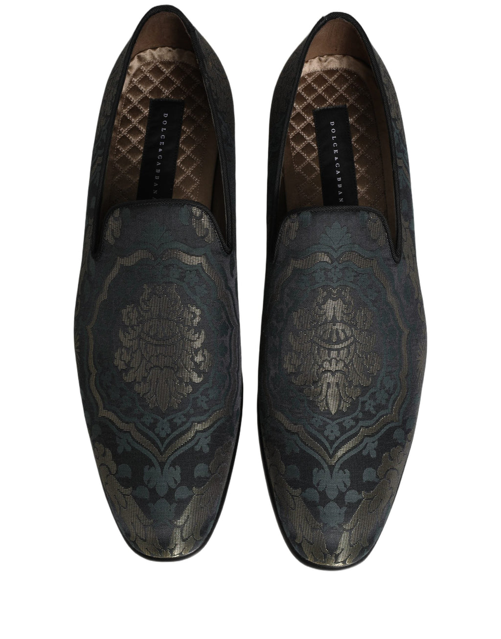Dolce & Gabbana Black Floral Brocade Slip On Loafers Shoes